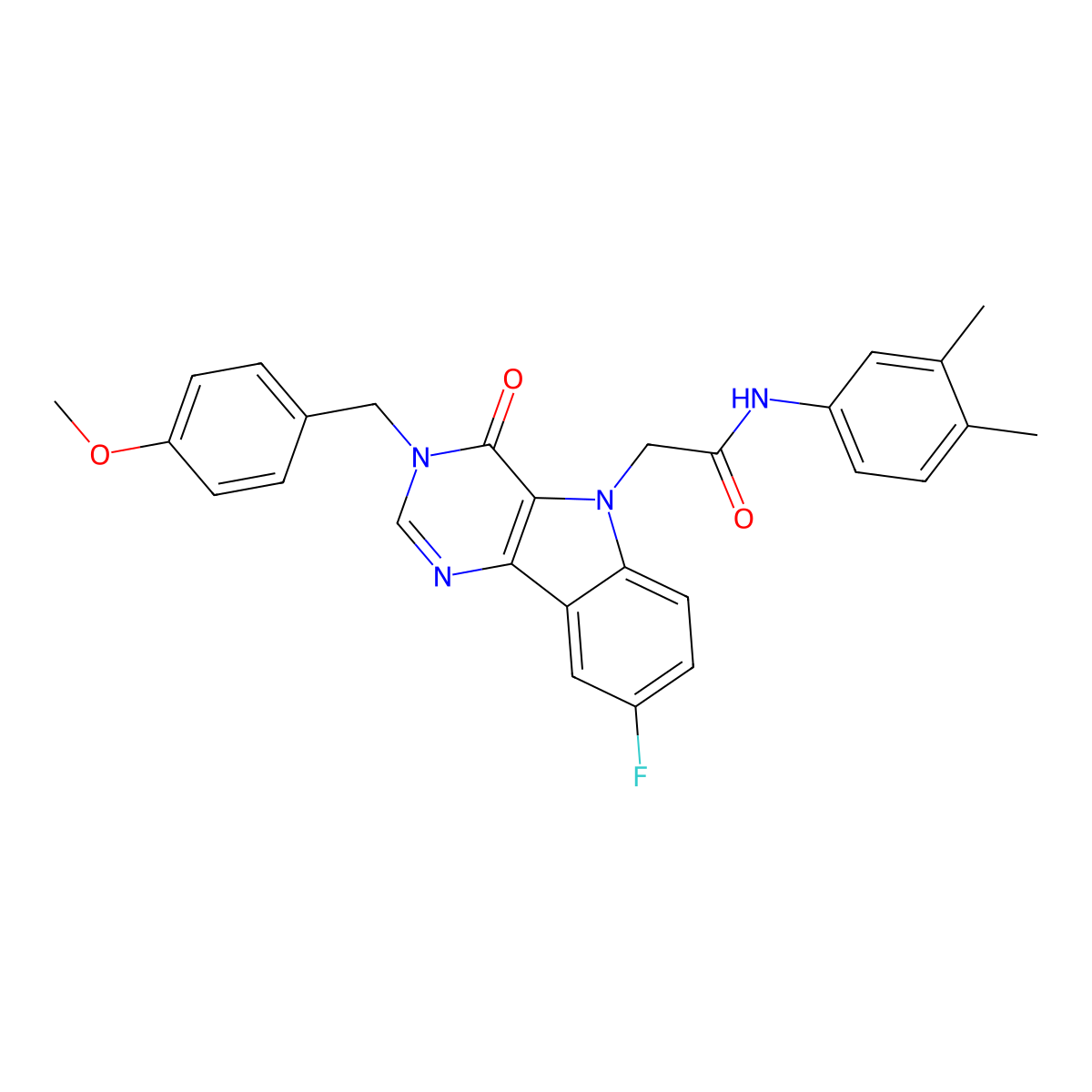 N-(3,4-dimethylphenyl)-2-(8-fluoro-3-(4-methoxybenzyl)-4-oxo-3H-pyrimido[5,4-b]indol-5(4H)-yl)acetamide molecular structure, CAS 1189978-14-0