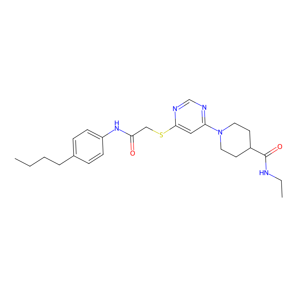 1-[6-({[(4-butylphenyl)carbamoyl]methyl}sulfanyl)pyrimidin-4-yl]-N-ethylpiperidine-4-carboxamide molecular structure, CAS 1189980-41-3