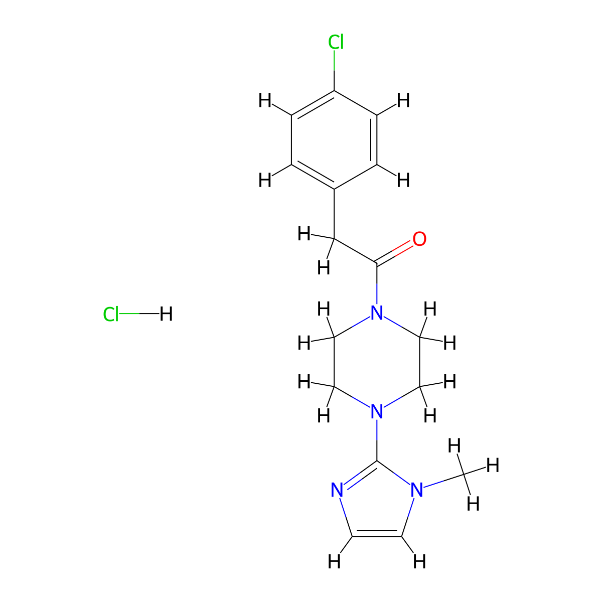 2-(4-chlorophenyl)-1-(4-(1-methyl-1H-imidazol-2-yl)piperazin-1-yl)ethanone hydrochloride molecular structure, CAS 1189980-78-6
