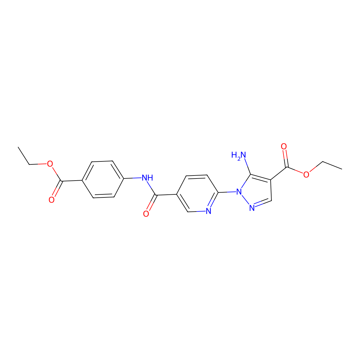 ethyl 5-amino-1-(5-{[4-(ethoxycarbonyl)phenyl]carbamoyl}pyridin-2-yl)-1H-pyrazole-4-carboxylate molecular structure, CAS 1189981-33-6