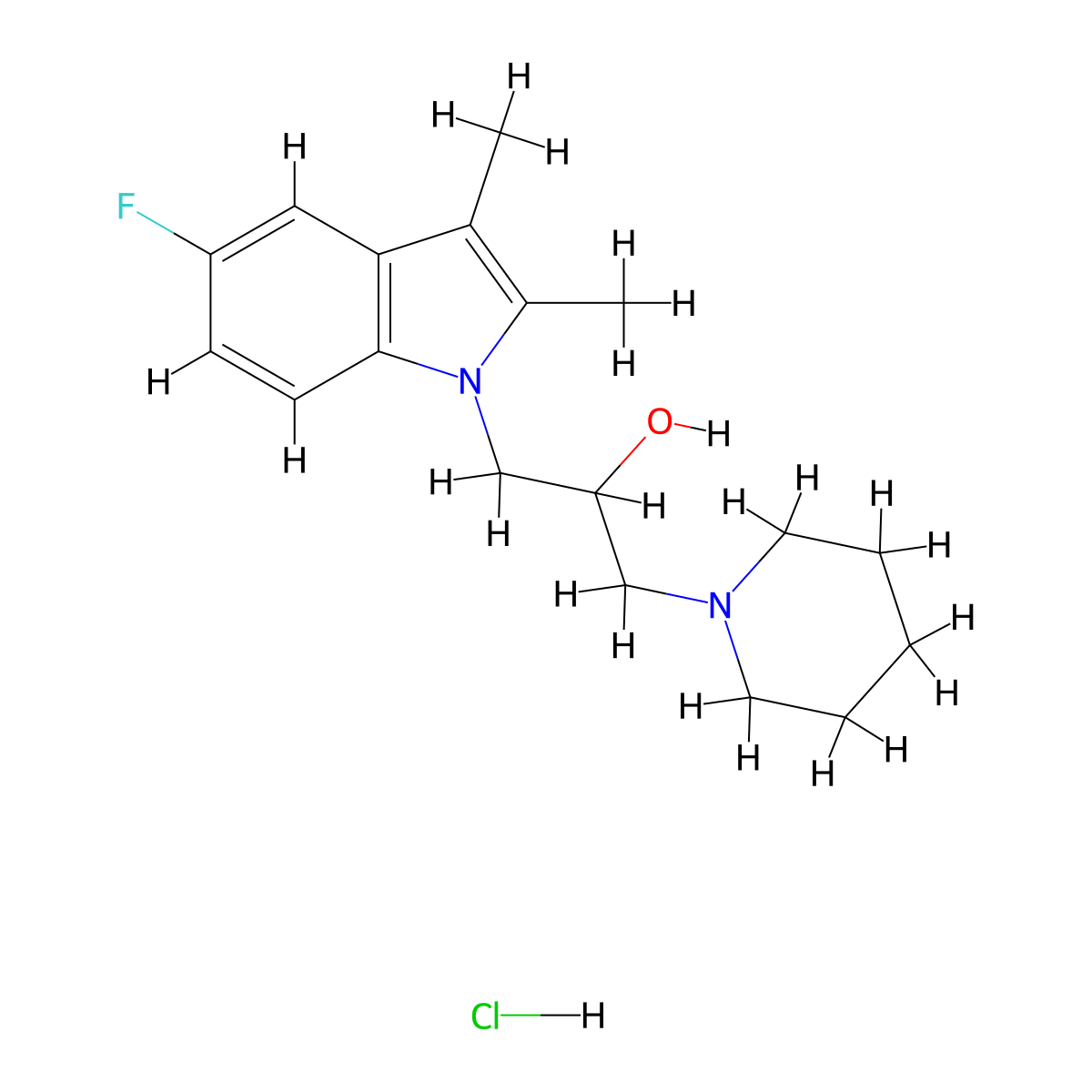 1-(5-fluoro-2,3-dimethyl-1H-indol-1-yl)-3-(piperidin-1-yl)propan-2-ol hydrochloride molecular structure, CAS 1189981-34-7