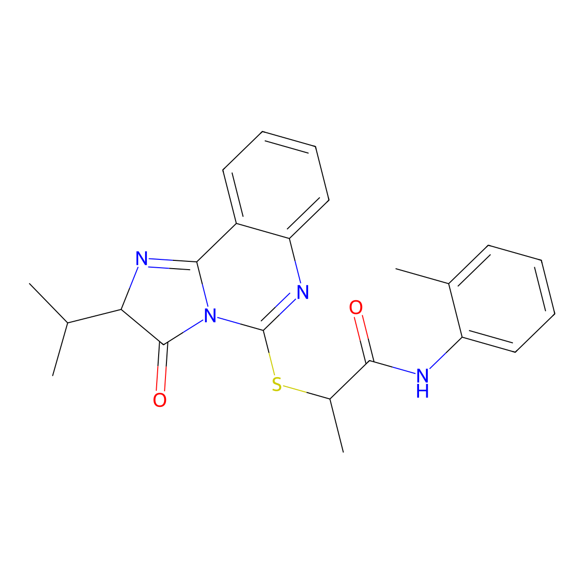 2-((2-isopropyl-3-oxo-2,3-dihydroimidazo[1,2-c]quinazolin-5-yl)thio)-N-(o-tolyl)propanamide molecular structure, CAS 1189981-56-3