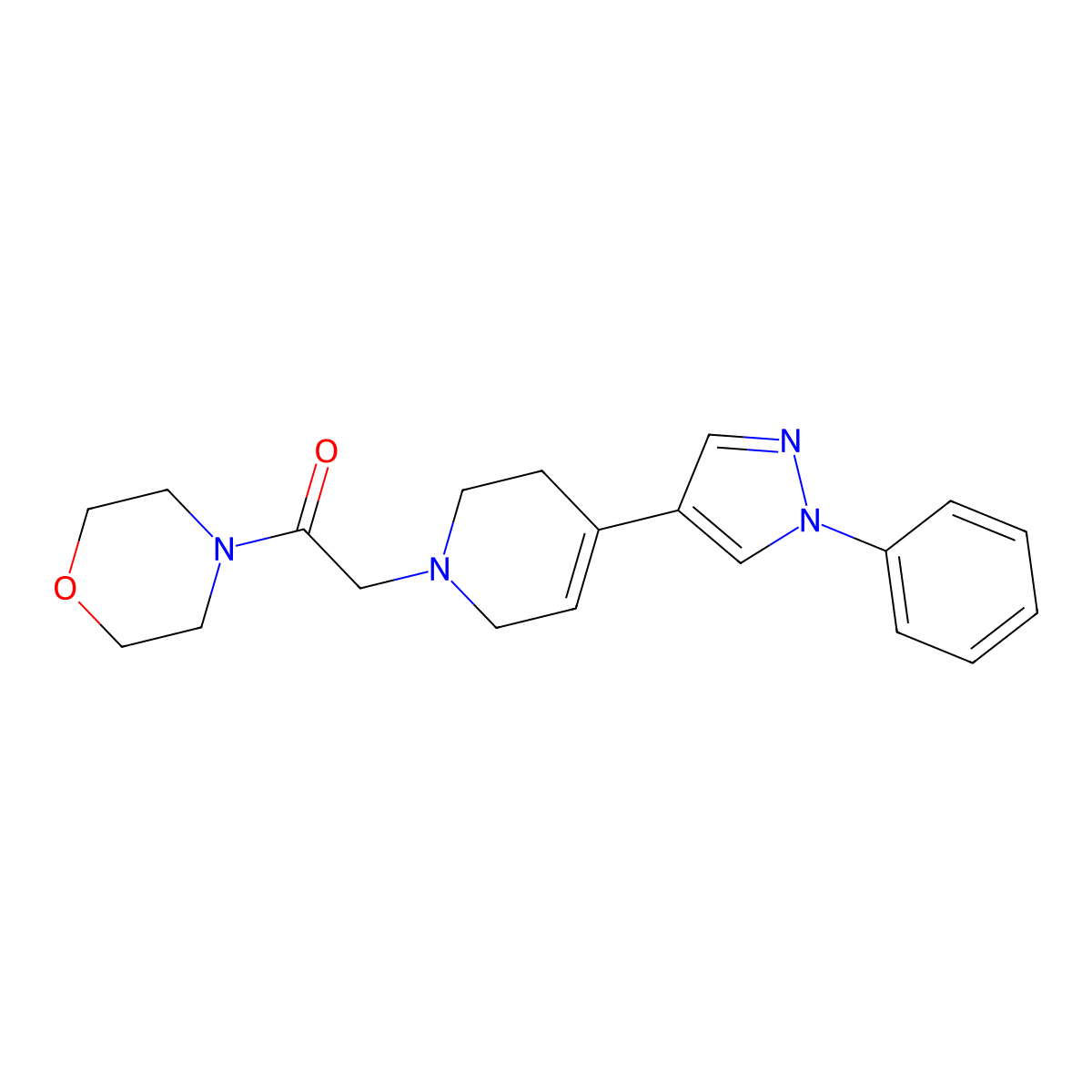 4-{[4-(1-phenyl-1H-pyrazol-4-yl)-3,6-dihydropyridin-1(2H)-yl]acetyl}morpholine molecular structure, CAS 1189983-00-3
