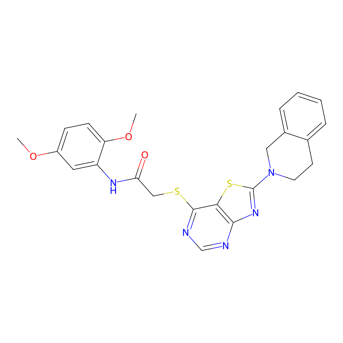 2-((2-(3,4-dihydroisoquinolin-2(1H)-yl)thiazolo[4,5-d]pyrimidin-7-yl)thio)-N-(2,5-dimethoxyphenyl)acetamide molecular structure, CAS 1189983-46-7