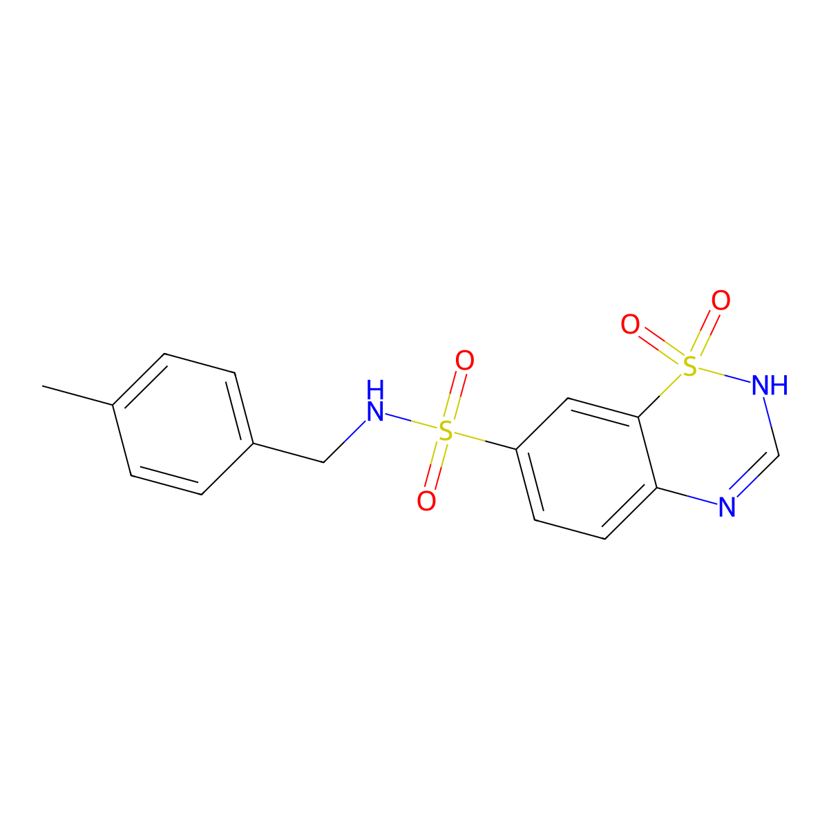 N-[(4-methylphenyl)methyl]-1,1-dioxo-2H-1lambda6,2,4-benzothiadiazine-7-sulfonamide molecular structure, CAS 1189984-68-6