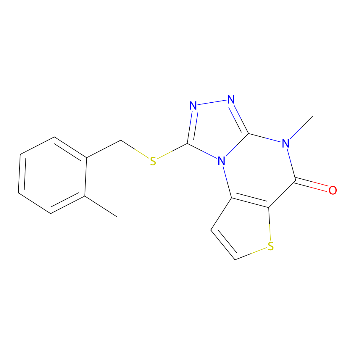 4-methyl-1-((2-methylbenzyl)thio)thieno[2,3-e][1,2,4]triazolo[4,3-a]pyrimidin-5(4H)-one molecular structure, CAS 1189984-73-3