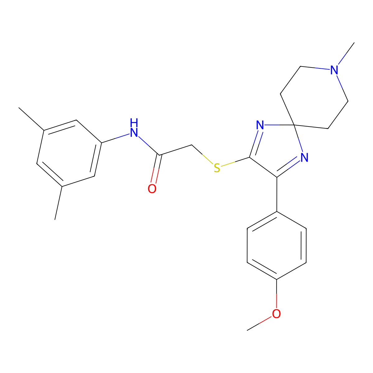N-(3,5-dimethylphenyl)-2-((3-(4-methoxyphenyl)-8-methyl-1,4,8-triazaspiro[4.5]deca-1,3-dien-2-yl)thio)acetamide molecular structure, CAS 1189985-58-7