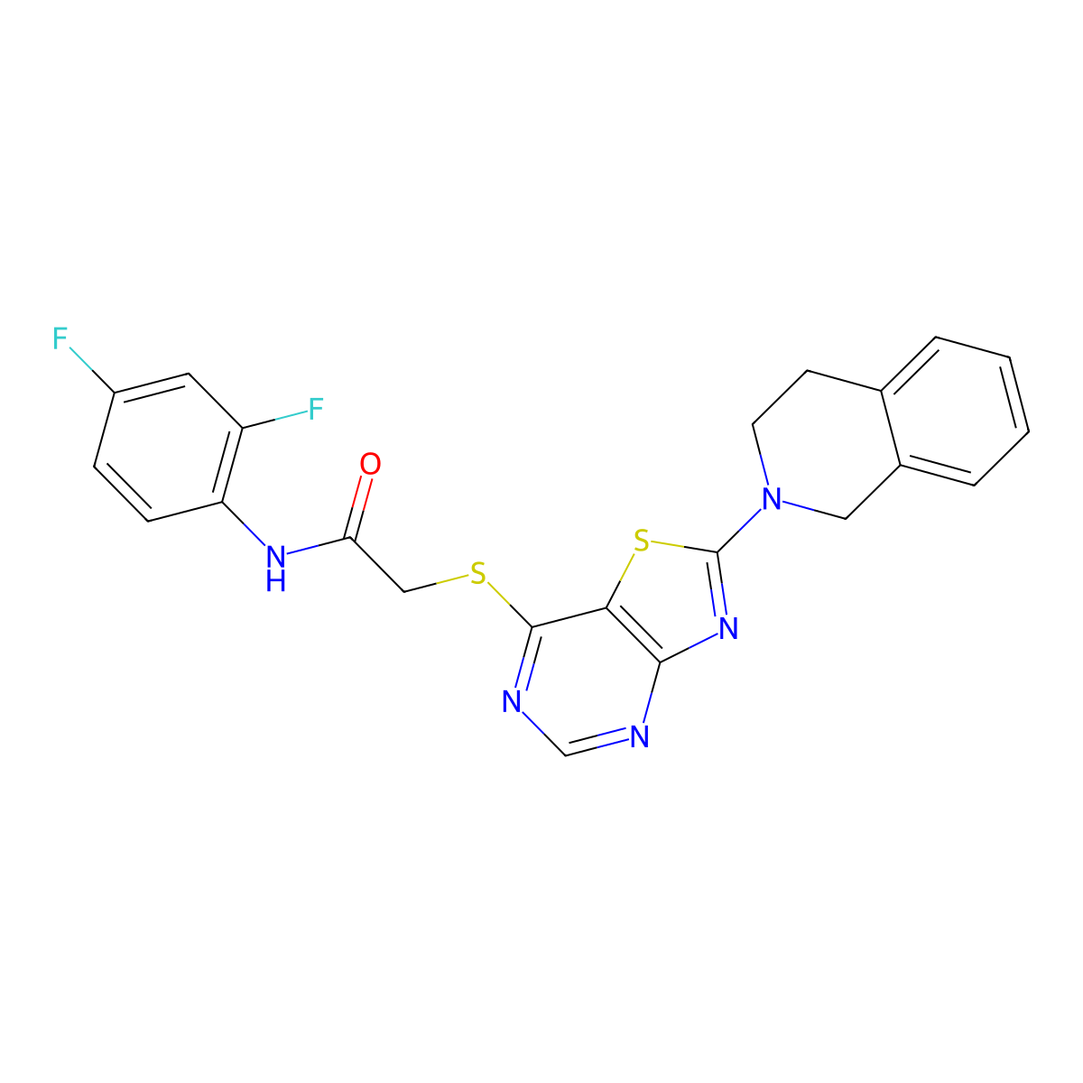 N-(2,4-difluorophenyl)-2-((2-(3,4-dihydroisoquinolin-2(1H)-yl)thiazolo[4,5-d]pyrimidin-7-yl)thio)acetamide molecular structure, CAS 1189986-71-7