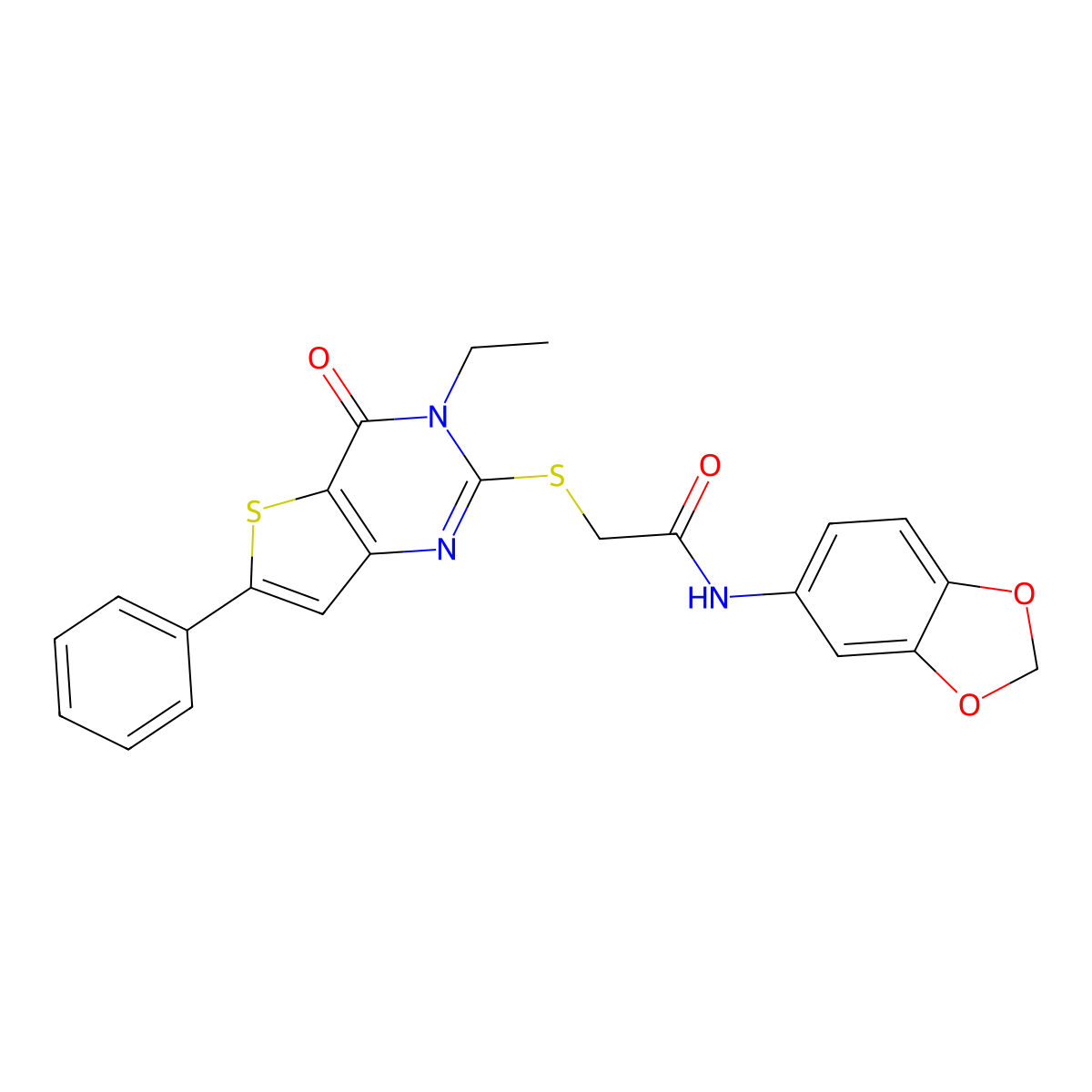 N-(2H-1,3-benzodioxol-5-yl)-2-({3-ethyl-4-oxo-6-phenyl-3H,4H-thieno[3,2-d]pyrimidin-2-yl}sulfanyl)acetamide molecular structure, CAS 1189987-06-1