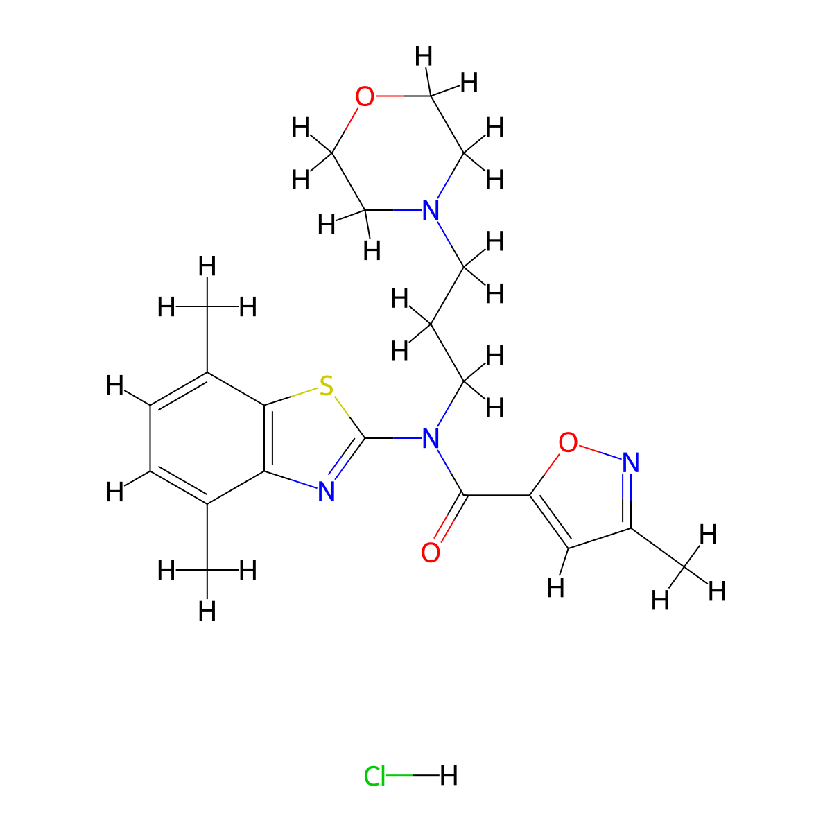 N-(4,7-dimethylbenzo[d]thiazol-2-yl)-3-methyl-N-(3-morpholinopropyl)isoxazole-5-carboxamide hydrochloride molecular structure, CAS 1189987-10-7