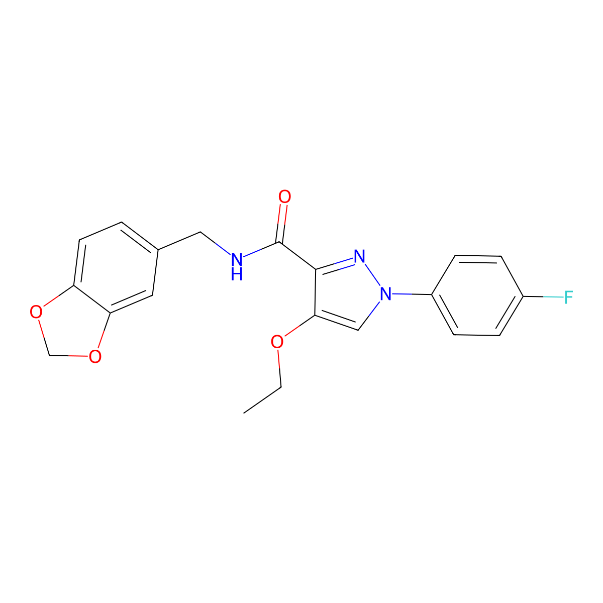 N-(benzo[d][1,3]dioxol-5-ylmethyl)-4-ethoxy-1-(4-fluorophenyl)-1H-pyrazole-3-carboxamide molecular structure, CAS 1189987-73-2