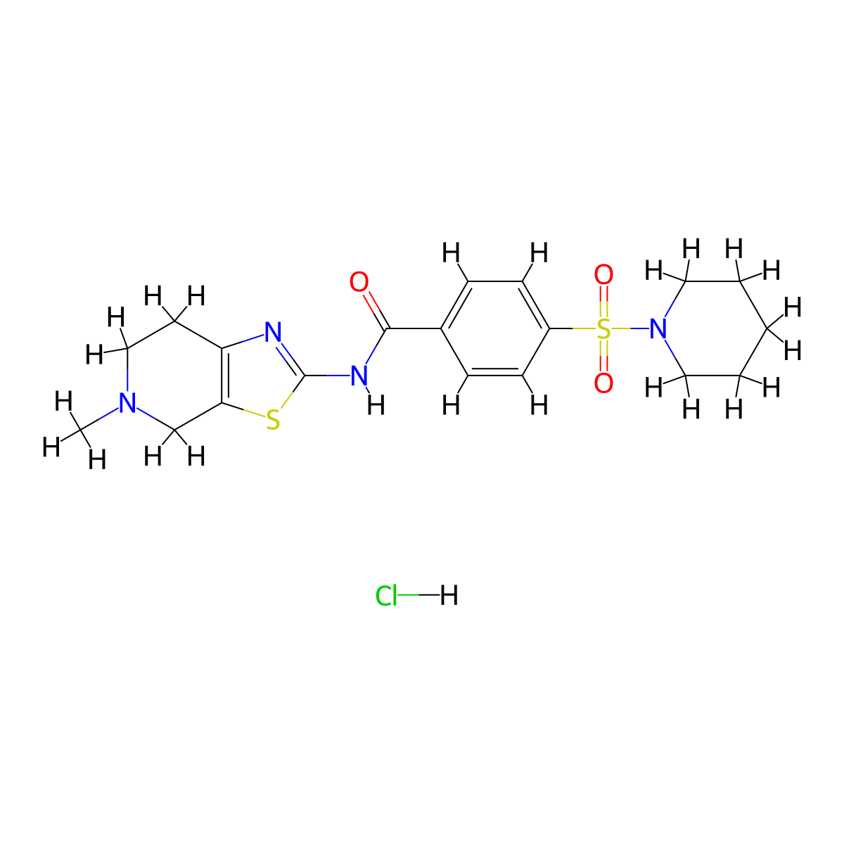 N-(5-methyl-4,5,6,7-tetrahydrothiazolo[5,4-c]pyridin-2-yl)-4-(piperidin-1-ylsulfonyl)benzamide hydrochloride molecular structure, CAS 1189988-43-9
