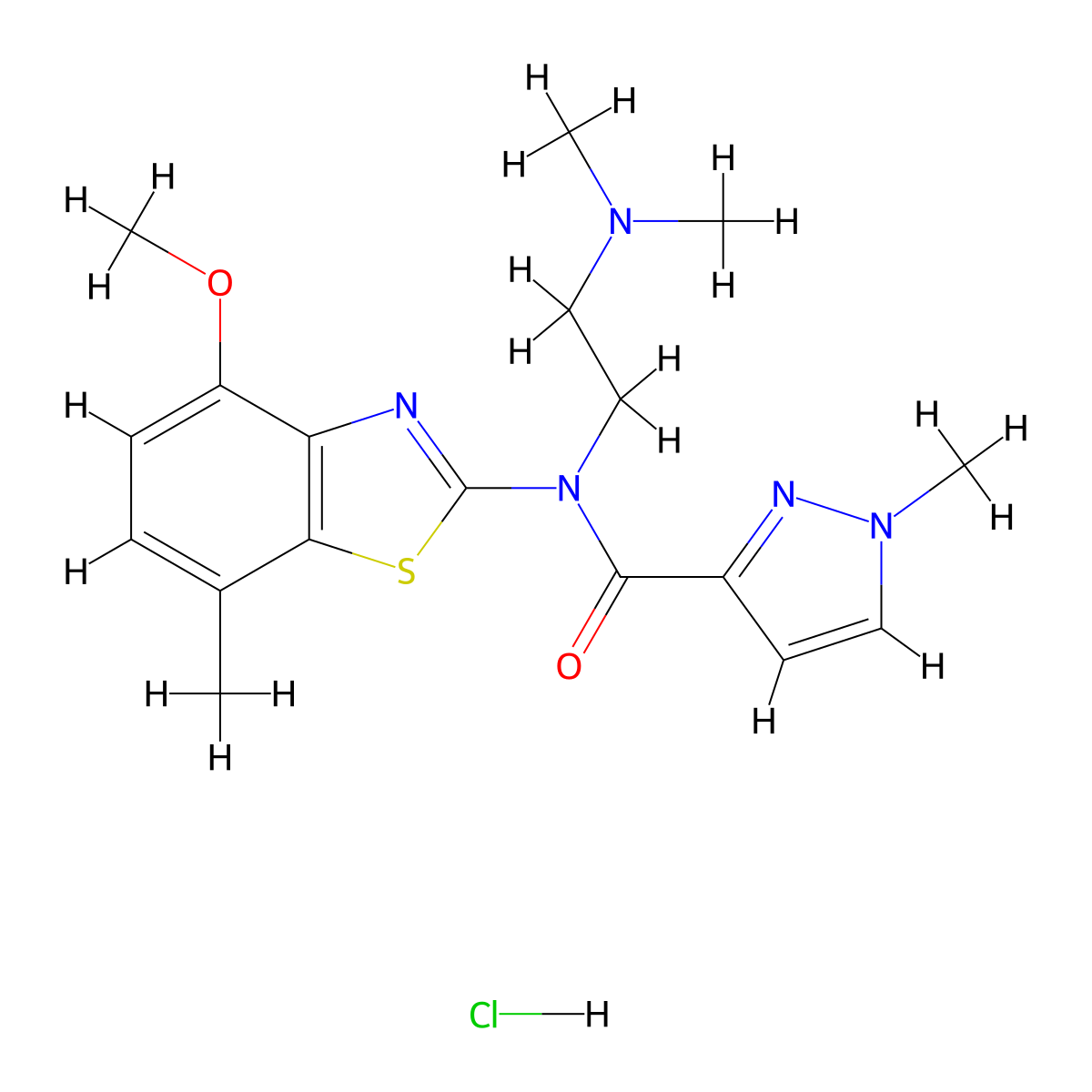 N-(2-(dimethylamino)ethyl)-N-(4-methoxy-7-methylbenzo[d]thiazol-2-yl)-1-methyl-1H-pyrazole-3-carboxamide hydrochloride molecular structure, CAS 1189988-78-0
