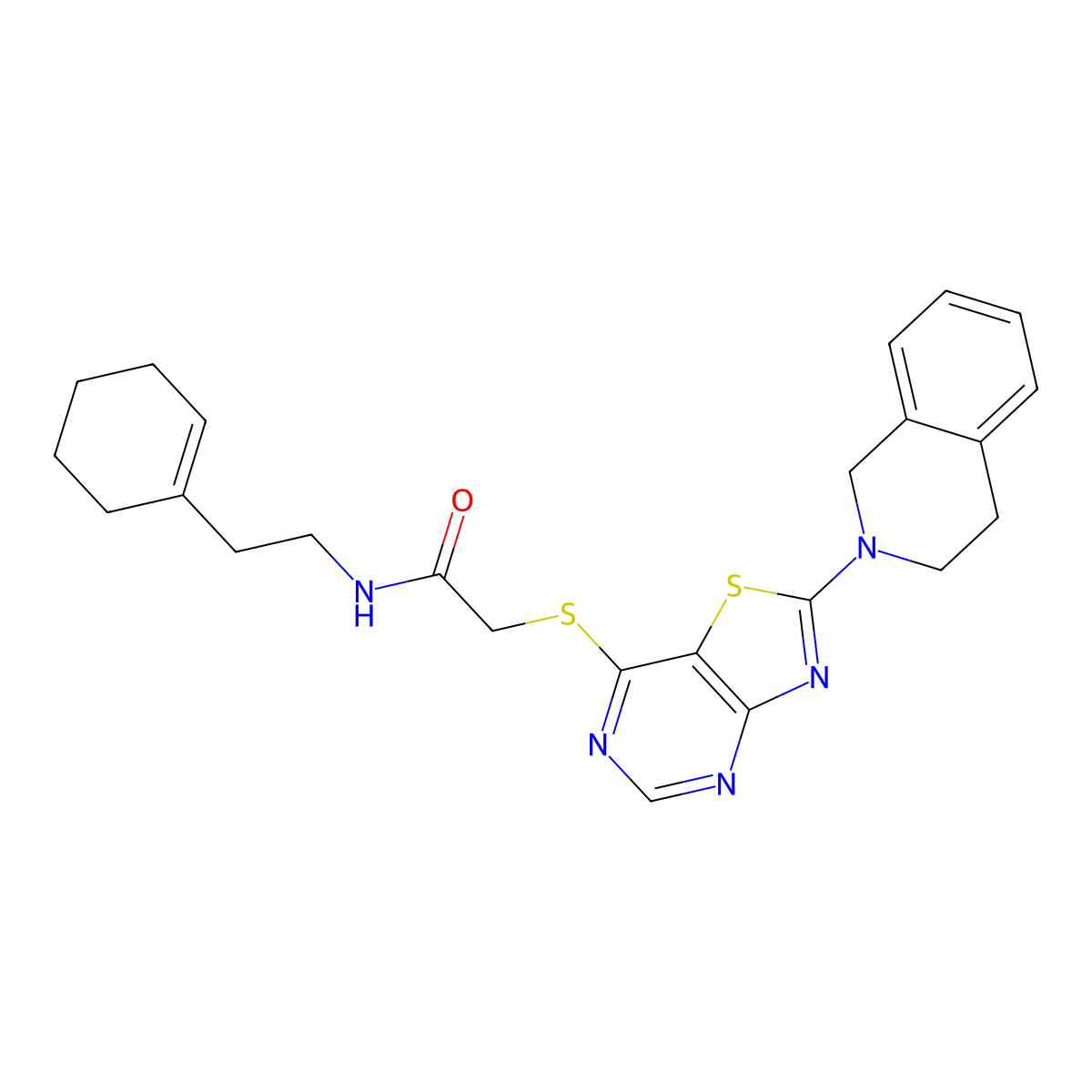 N-(2-(cyclohex-1-en-1-yl)ethyl)-2-((2-(3,4-dihydroisoquinolin-2(1H)-yl)thiazolo[4,5-d]pyrimidin-7-yl)thio)acetamide molecular structure, CAS 1189989-54-5