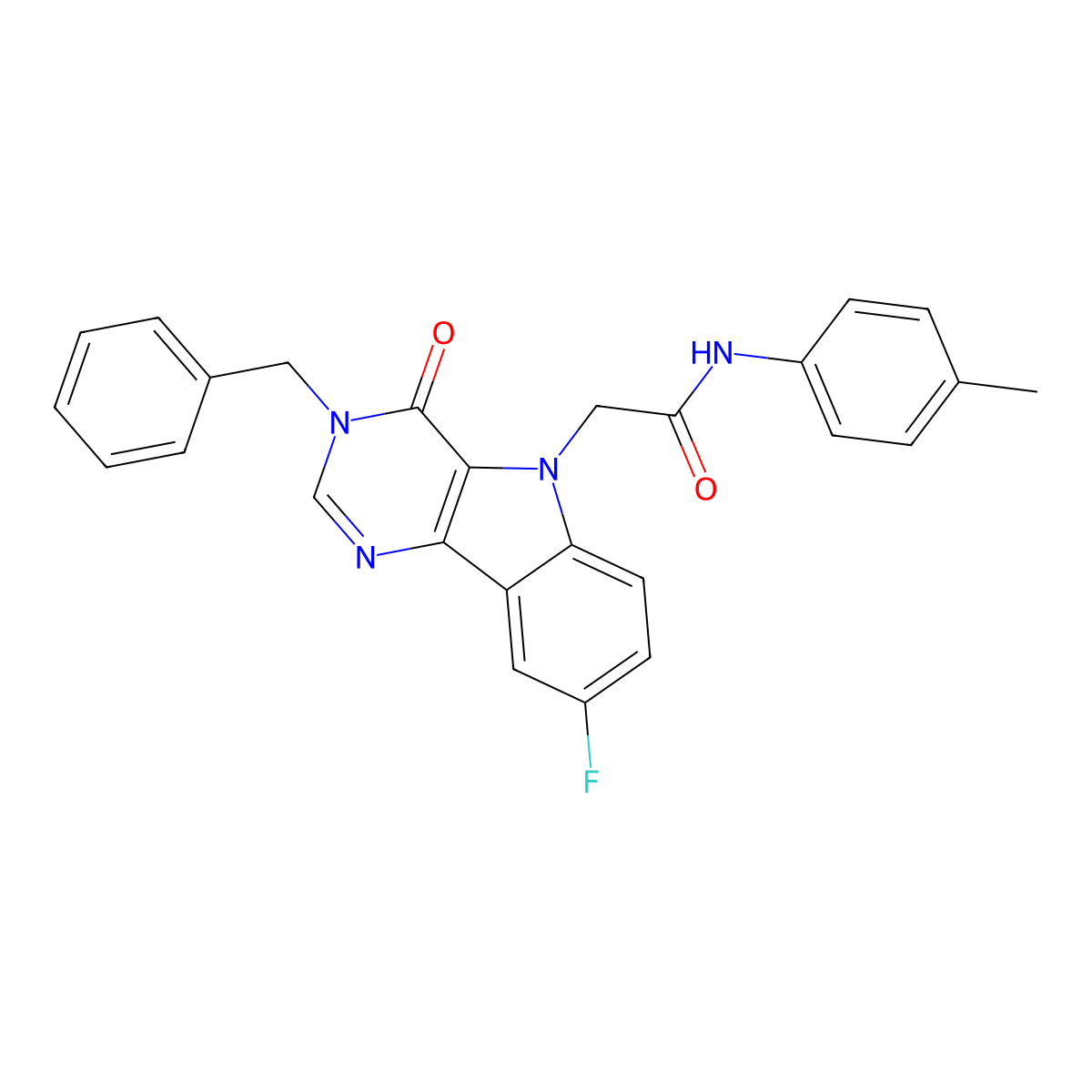 2-(3-benzyl-8-fluoro-4-oxo-3H-pyrimido[5,4-b]indol-5(4H)-yl)-N-(p-tolyl)acetamide molecular structure, CAS 1189989-95-4