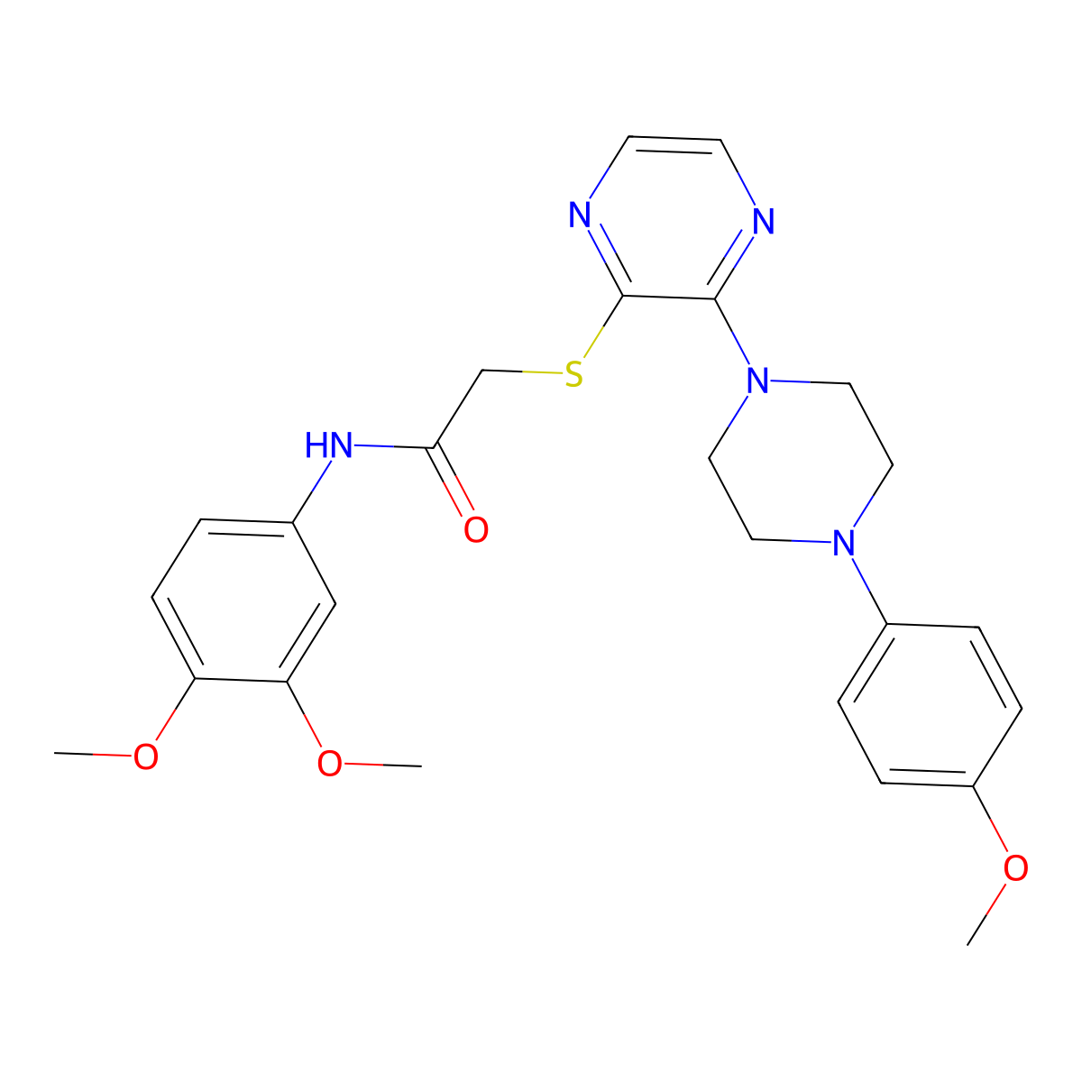 N-(3,4-dimethoxyphenyl)-2-({3-[4-(4-methoxyphenyl)piperazin-1-yl]pyrazin-2-yl}sulfanyl)acetamide molecular structure, CAS 1189990-63-3