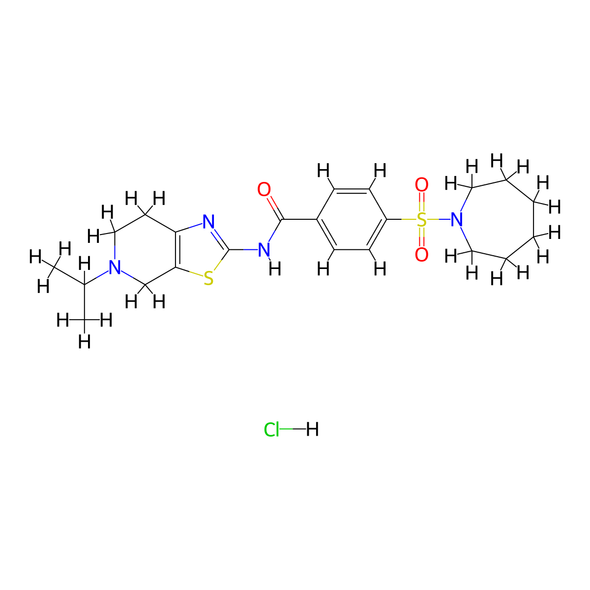 4-(azepan-1-ylsulfonyl)-N-(5-isopropyl-4,5,6,7-tetrahydrothiazolo[5,4-c]pyridin-2-yl)benzamide hydrochloride molecular structure, CAS 1189990-72-4
