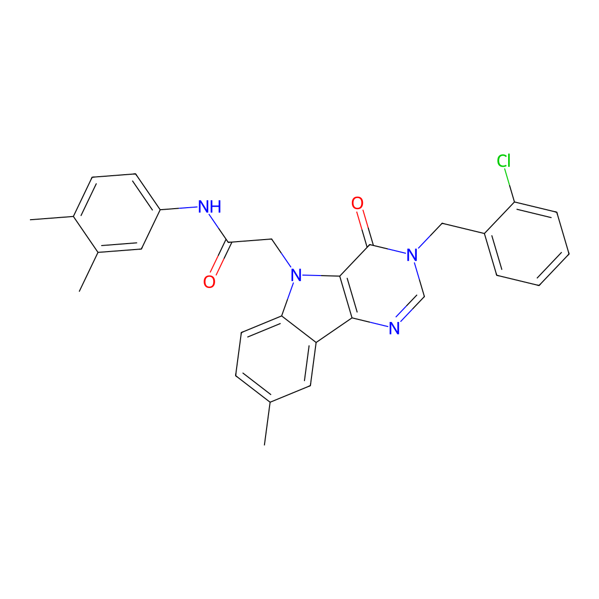 2-(3-(2-chlorobenzyl)-8-methyl-4-oxo-3H-pyrimido[5,4-b]indol-5(4H)-yl)-N-(3,4-dimethylphenyl)acetamide molecular structure, CAS 1189991-00-1