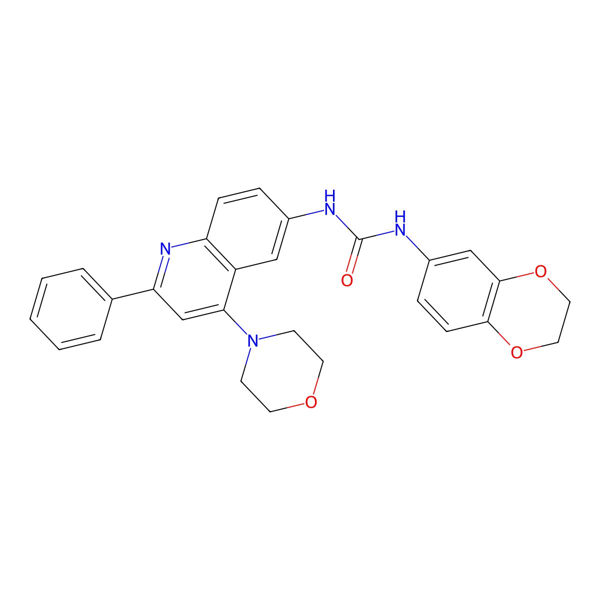 1-(2,3-Dihydro-1,4-benzodioxin-6-yl)-3-[4-(morpholin-4-yl)-2-phenylquinolin-6-yl]urea molecular structure, CAS 1189993-58-5