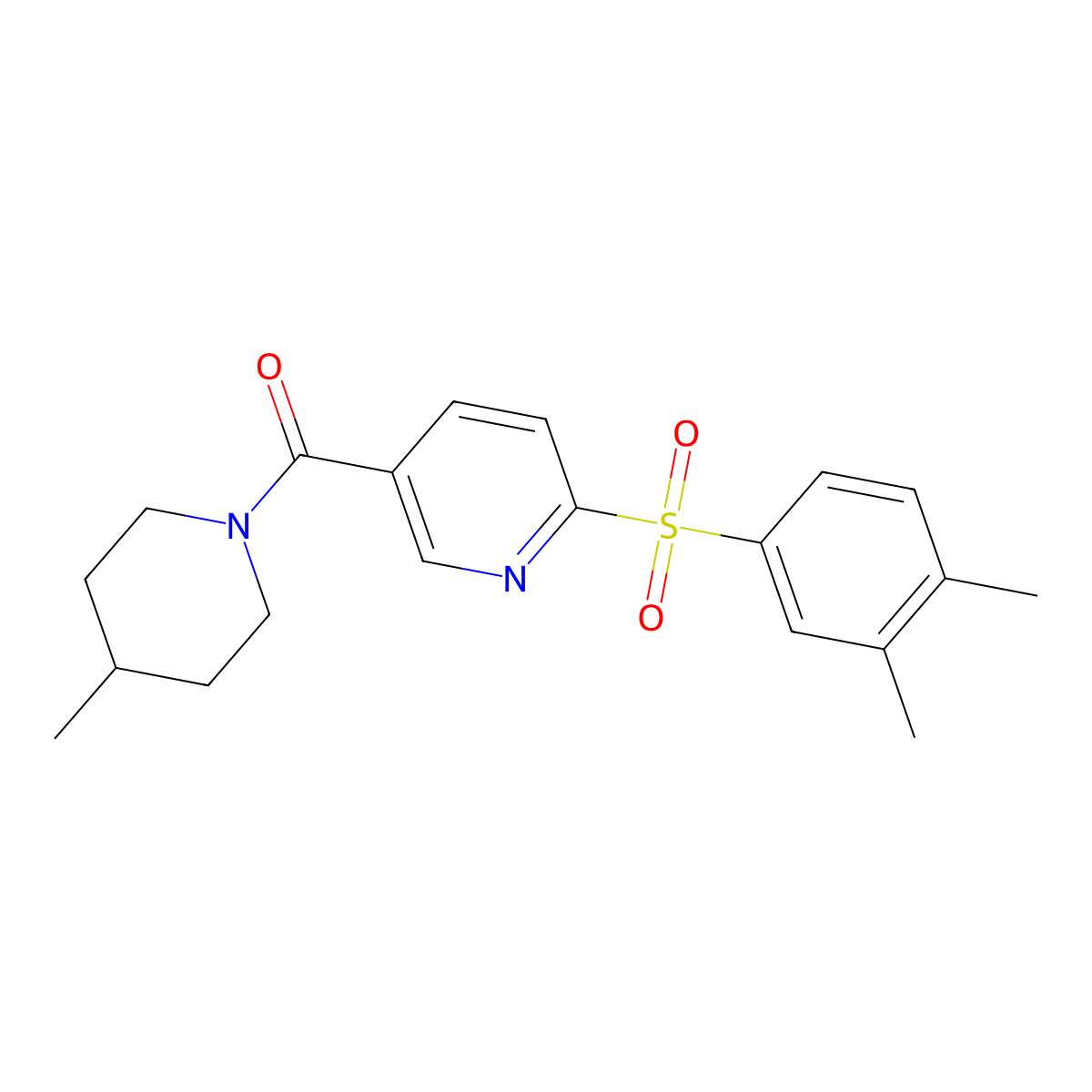 (6-((3,4-Dimethylphenyl)sulfonyl)pyridin-3-yl)(4-methylpiperidin-1-yl)methanone molecular structure, CAS 1189993-79-0