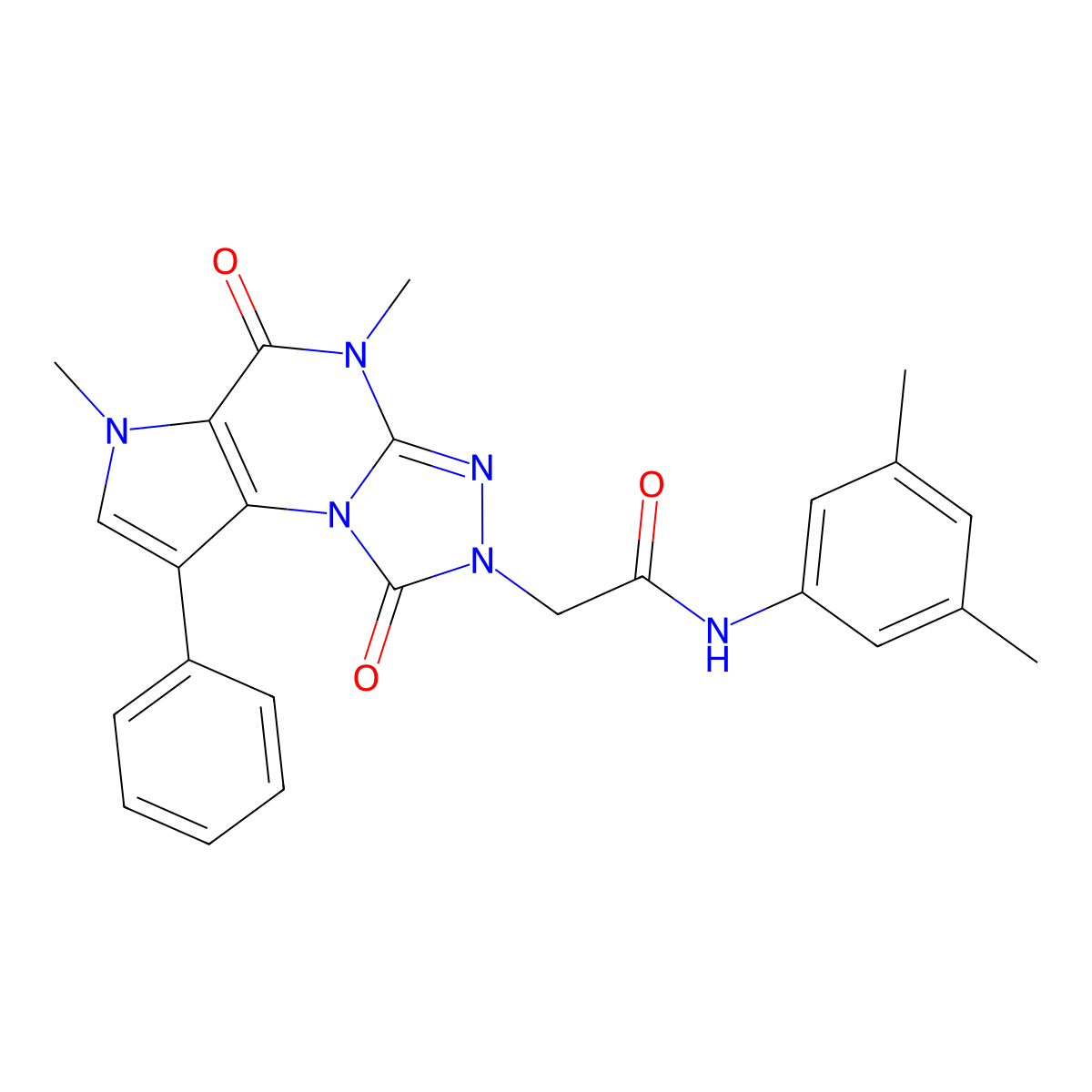 2-(5,8-dimethyl-7,12-dioxo-3-phenyl-1,5,8,10,11-pentazatricyclo[7.3.0.02,6]dodeca-2(6),3,9-trien-11-yl)-N-(3,5-dimethylphenyl)acetamide molecular structure, CAS 1189993-96-1