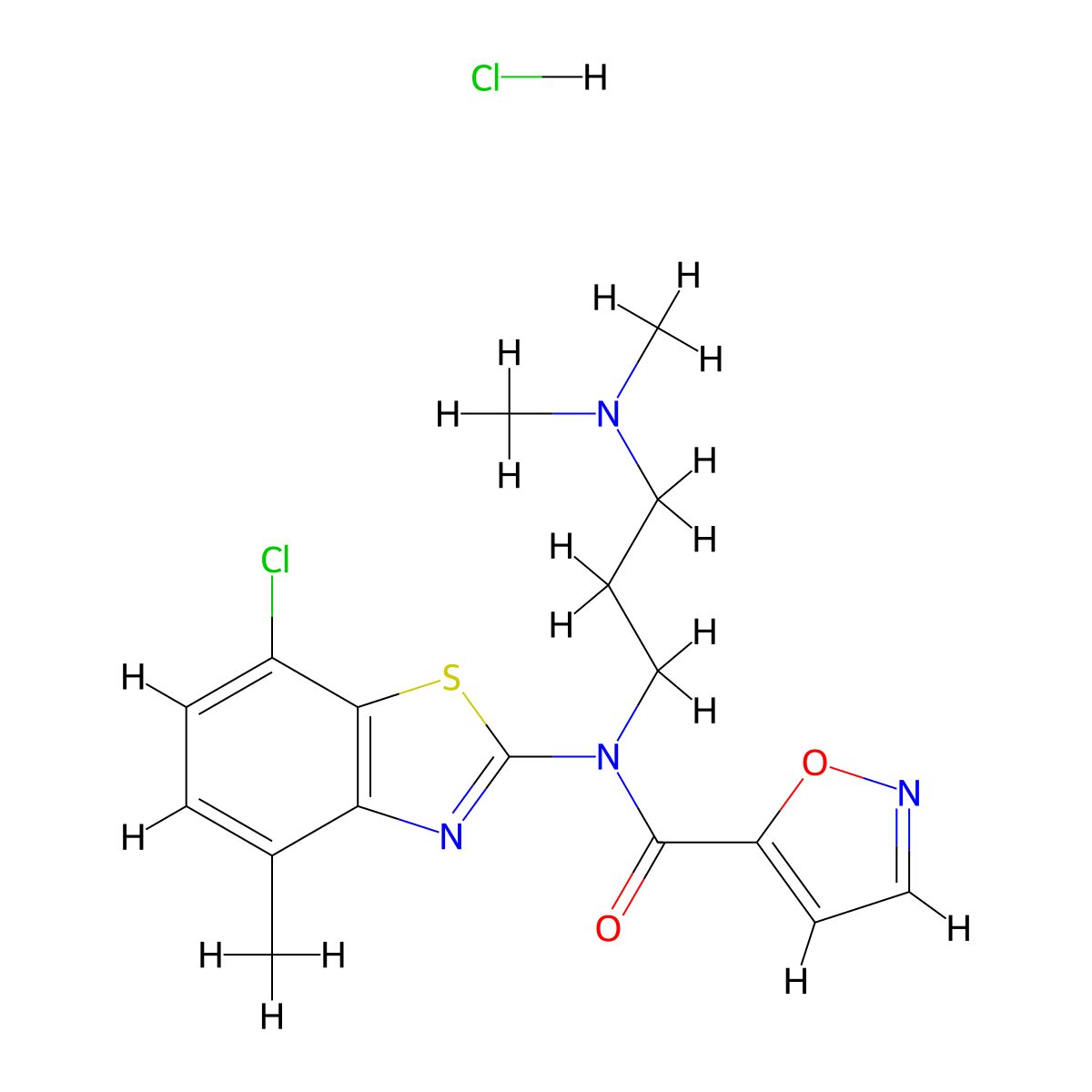 N-(7-chloro-4-methylbenzo[d]thiazol-2-yl)-N-(3-(dimethylamino)propyl)isoxazole-5-carboxamide hydrochloride molecular structure, CAS 1189993-97-2