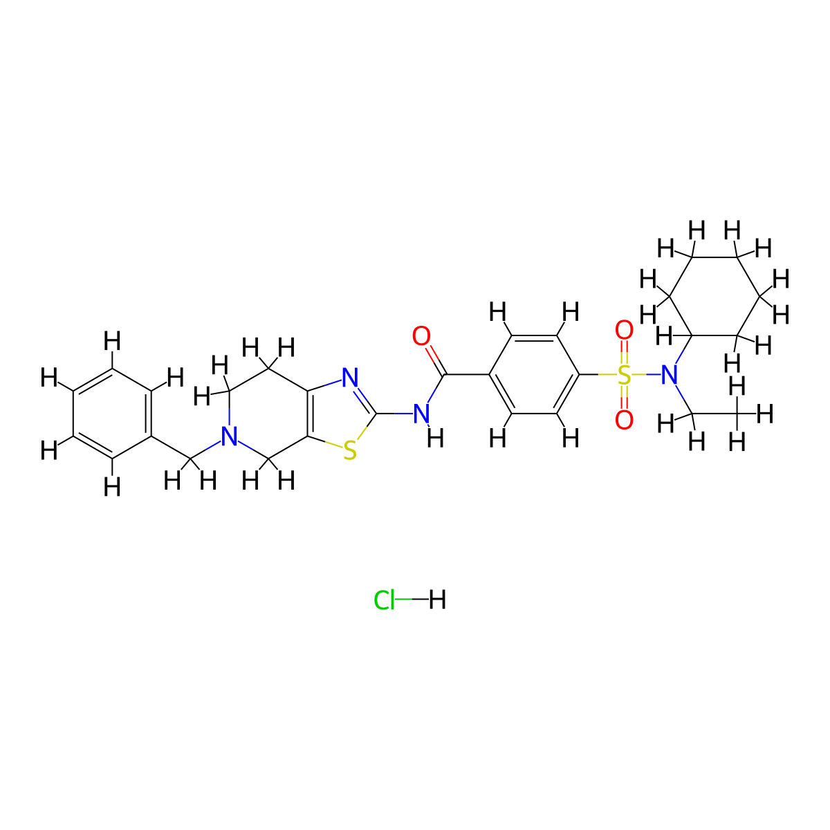 N-(5-benzyl-4,5,6,7-tetrahydrothiazolo[5,4-c]pyridin-2-yl)-4-(N-cyclohexyl-N-ethylsulfamoyl)benzamide hydrochloride molecular structure, CAS 1189994-20-4