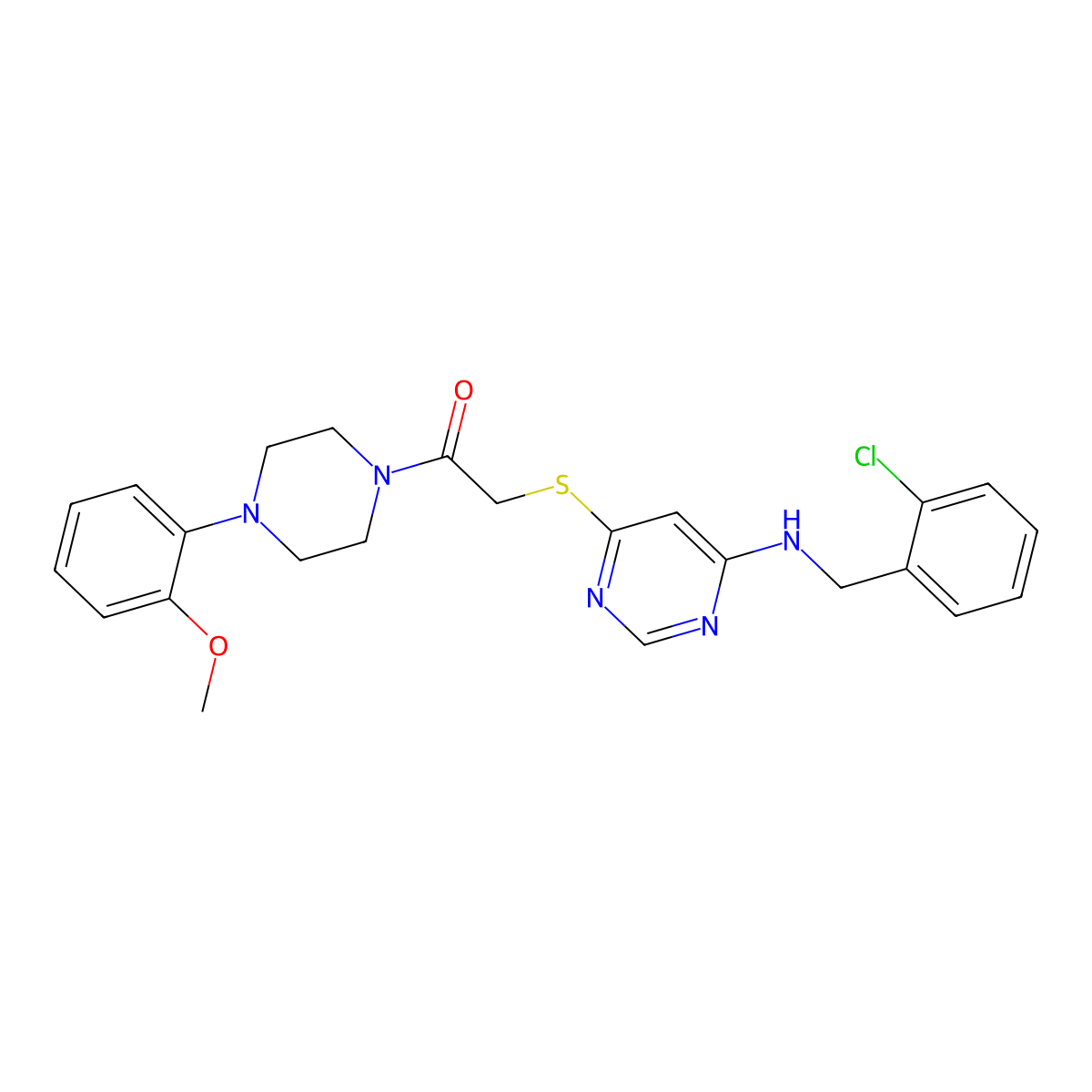 2-((6-((2-Chlorobenzyl)amino)pyrimidin-4-yl)thio)-1-(4-(2-methoxyphenyl)piperazin-1-yl)ethanone molecular structure, CAS 1189995-20-7