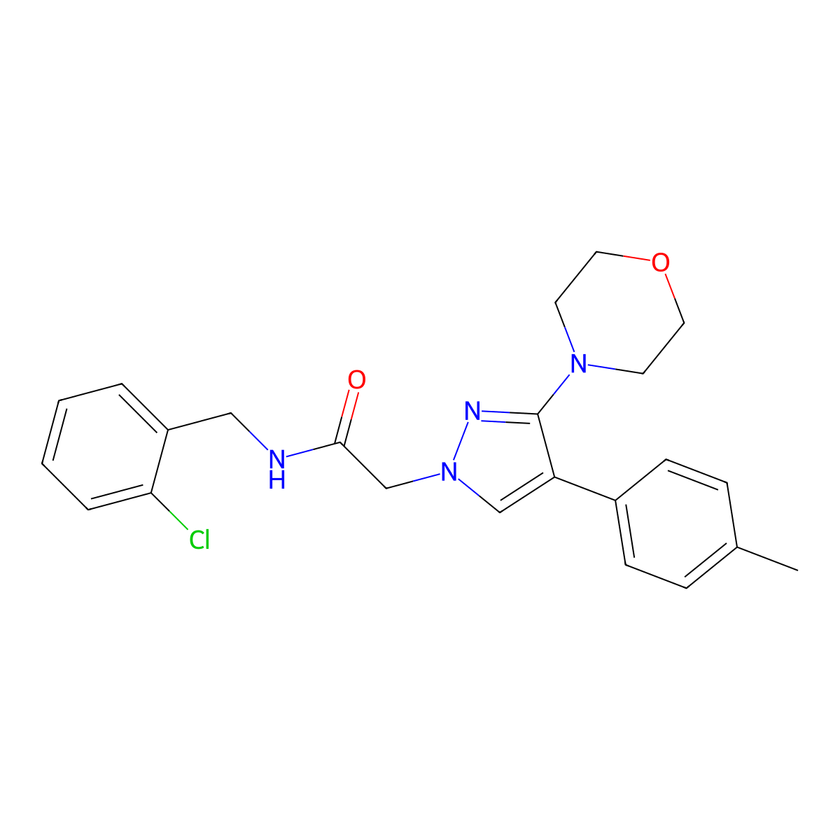 N-[(2-chlorophenyl)methyl]-2-[4-(4-methylphenyl)-3-(morpholin-4-yl)-1H-pyrazol-1-yl]acetamide molecular structure, CAS 1189995-71-8