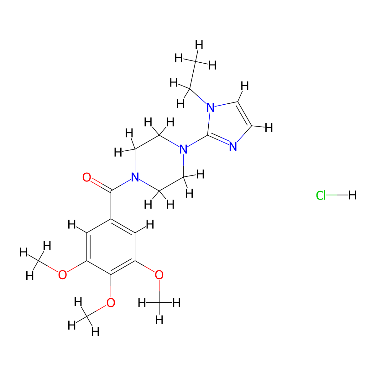 (4-(1-ethyl-1H-imidazol-2-yl)piperazin-1-yl)(3,4,5-trimethoxyphenyl)methanone hydrochloride molecular structure, CAS 1189996-40-4