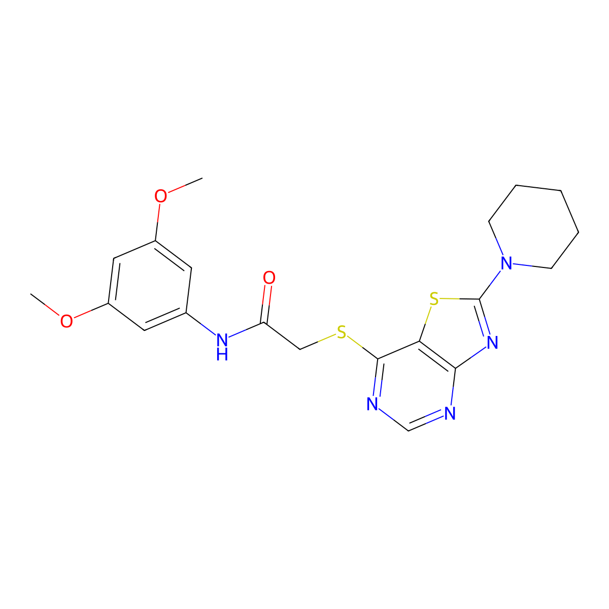 N-(3,5-dimethoxyphenyl)-2-((2-(piperidin-1-yl)thiazolo[4,5-d]pyrimidin-7-yl)thio)acetamide molecular structure, CAS 1189996-96-0