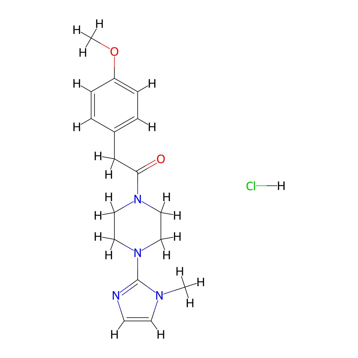 2-(4-methoxyphenyl)-1-(4-(1-methyl-1H-imidazol-2-yl)piperazin-1-yl)ethanone hydrochloride molecular structure, CAS 1189997-16-7
