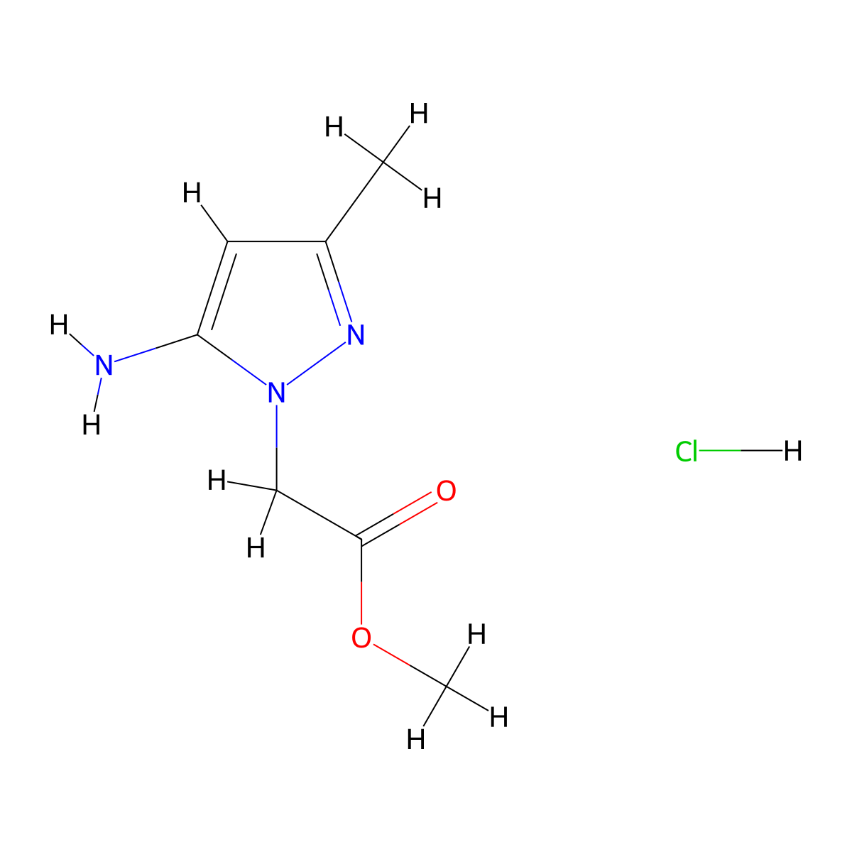 Methyl 2-(5-amino-3-methyl-1H-pyrazol-1-yl)acetate hydrochloride molecular structure, CAS 1189997-27-0