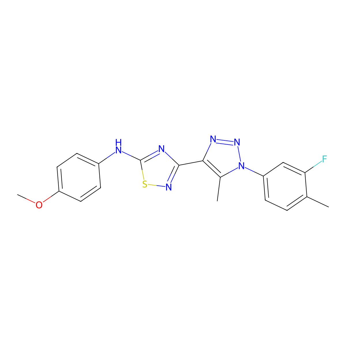 3-[1-(3-fluoro-4-methylphenyl)-5-methyl-1H-1,2,3-triazol-4-yl]-N-(4-methoxyphenyl)-1,2,4-thiadiazol-5-amine molecular structure, CAS 1189999-09-4