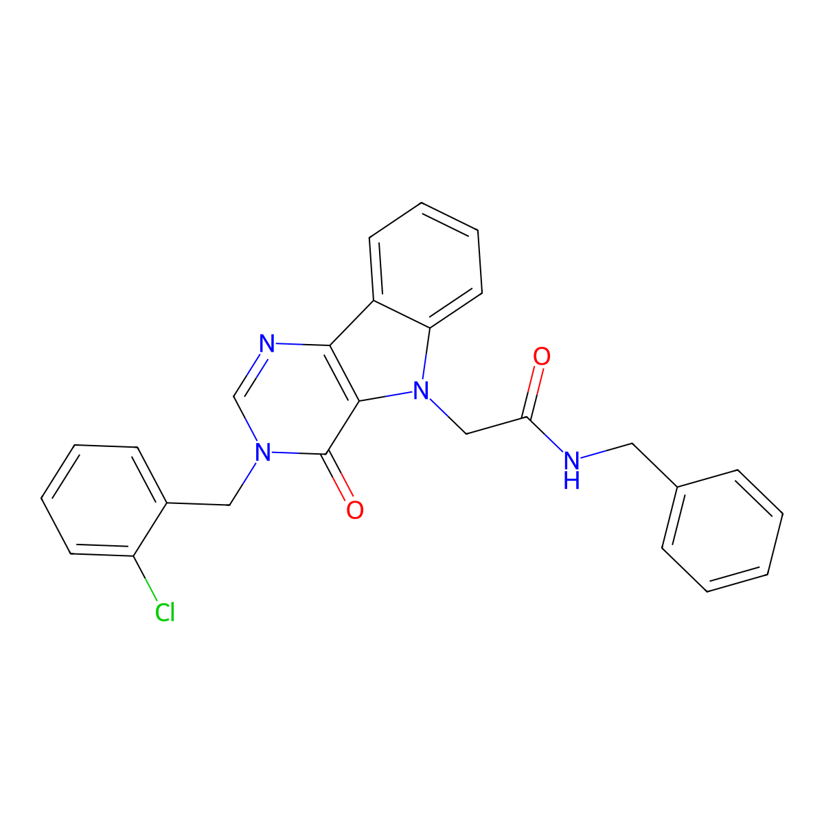 N-benzyl-2-(3-(2-chlorobenzyl)-4-oxo-3H-pyrimido[5,4-b]indol-5(4H)-yl)acetamide molecular structure, CAS 1189999-12-9