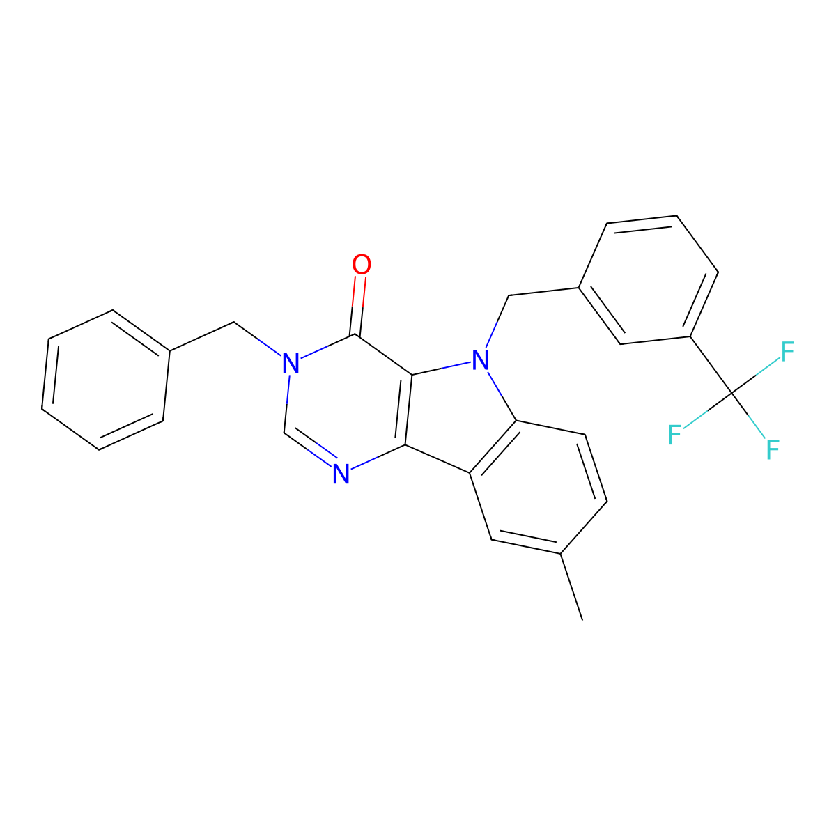 3-benzyl-8-methyl-5-(3-(trifluoromethyl)benzyl)-3H-pyrimido[5,4-b]indol-4(5H)-one molecular structure, CAS 1189999-19-6