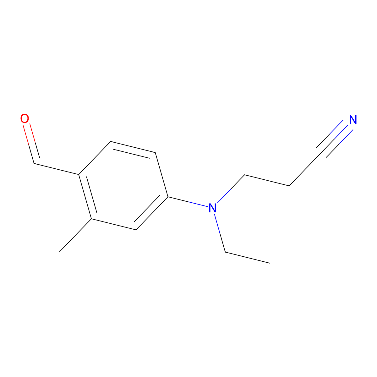 3-(Ethyl(4-formyl-3-methylphenyl)amino)propiononitrile molecular structure, CAS 119-97-1
