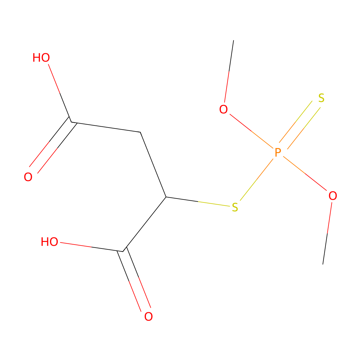 Butanedioic acid, ((dimethoxyphosphinothioyl)thio)- molecular structure, CAS 1190-28-9