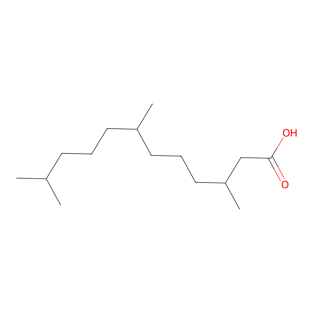 3,7,11-Trimethyldodecanoic acid molecular structure, CAS 1190-55-2