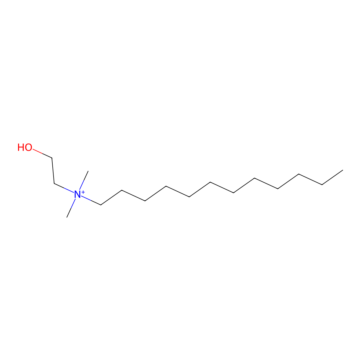 N-(2-Hydroxyethyl)-N,N-dimethyl-1-dodecanaminium molecular structure, CAS 1190-82-5