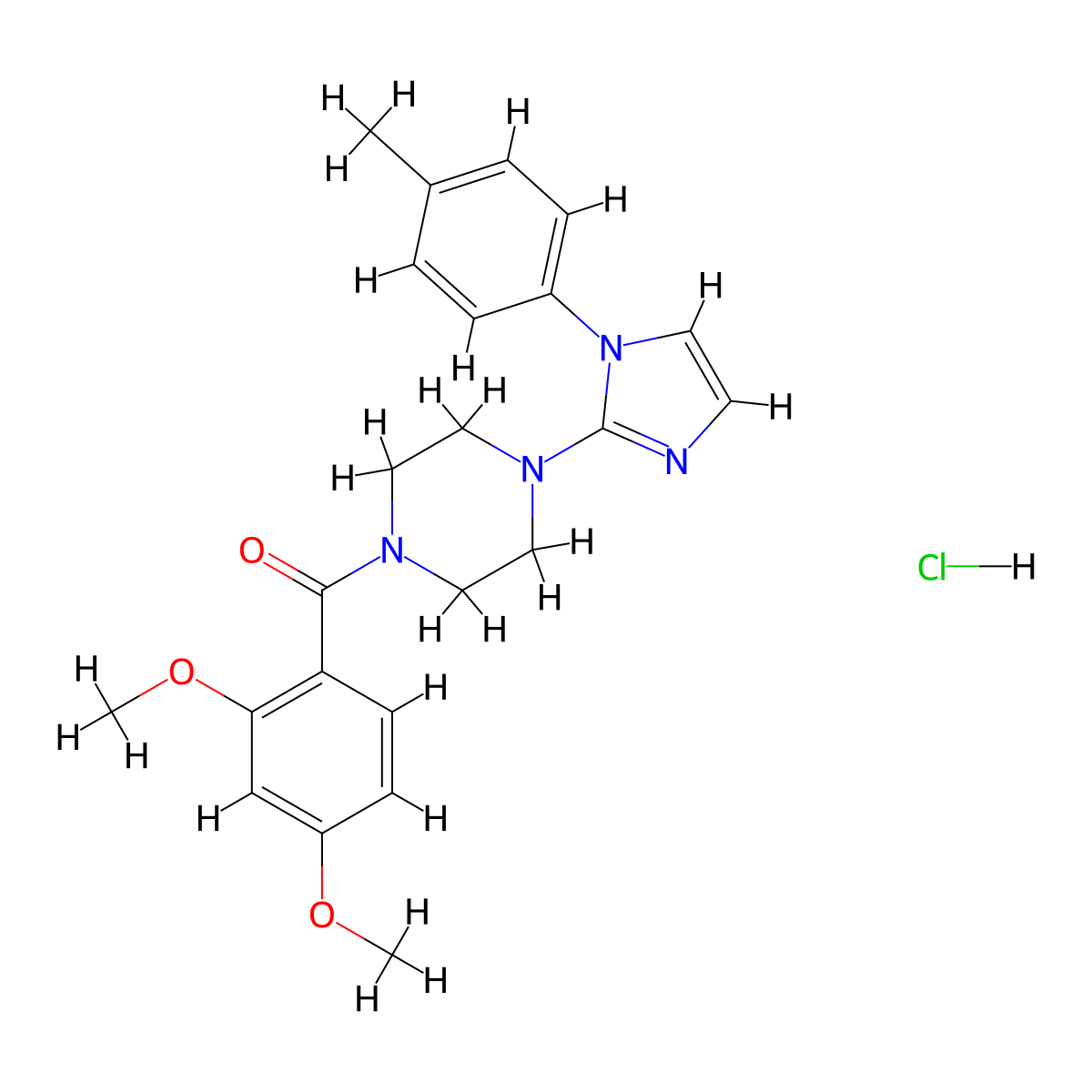 (2,4-dimethoxyphenyl)(4-(1-(p-tolyl)-1H-imidazol-2-yl)piperazin-1-yl)methanone hydrochloride molecular structure, CAS 1190000-24-8