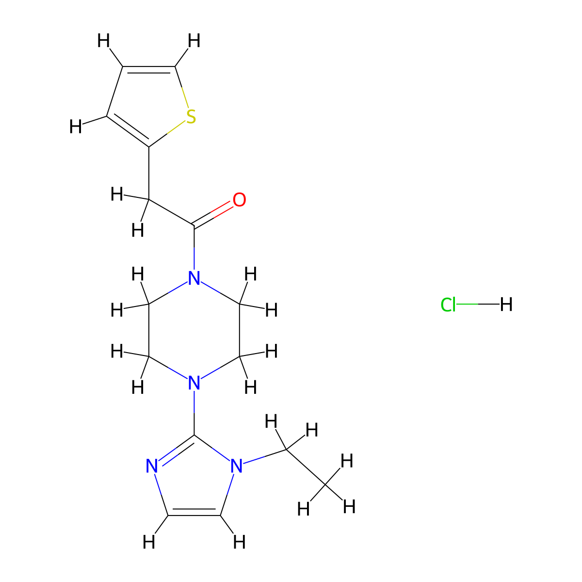 1-(4-(1-ethyl-1H-imidazol-2-yl)piperazin-1-yl)-2-(thiophen-2-yl)ethanone hydrochloride molecular structure, CAS 1190001-42-3