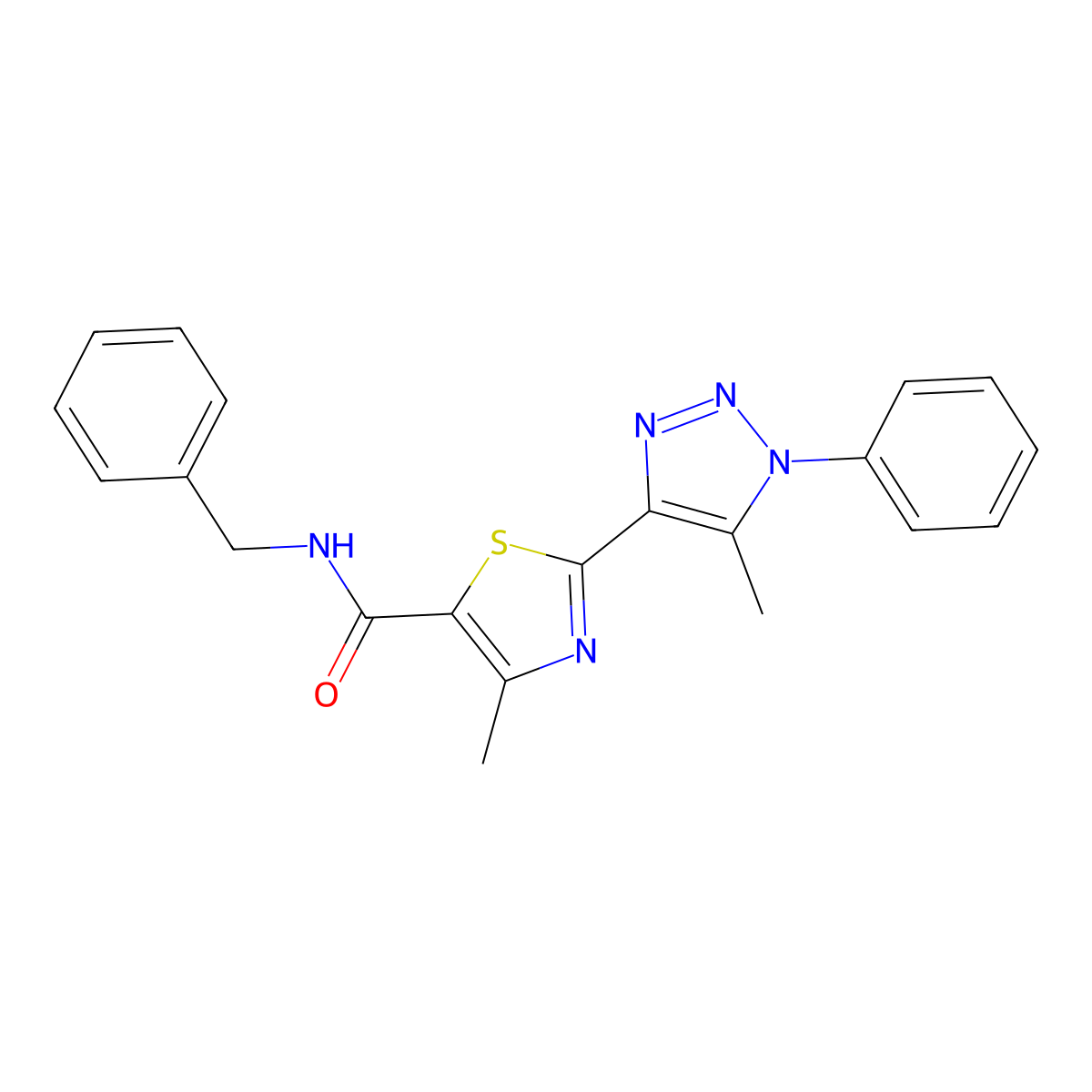 N-benzyl-4-methyl-2-(5-methyl-1-phenyl-1H-1,2,3-triazol-4-yl)thiazole-5-carboxamide molecular structure, CAS 1190001-93-4