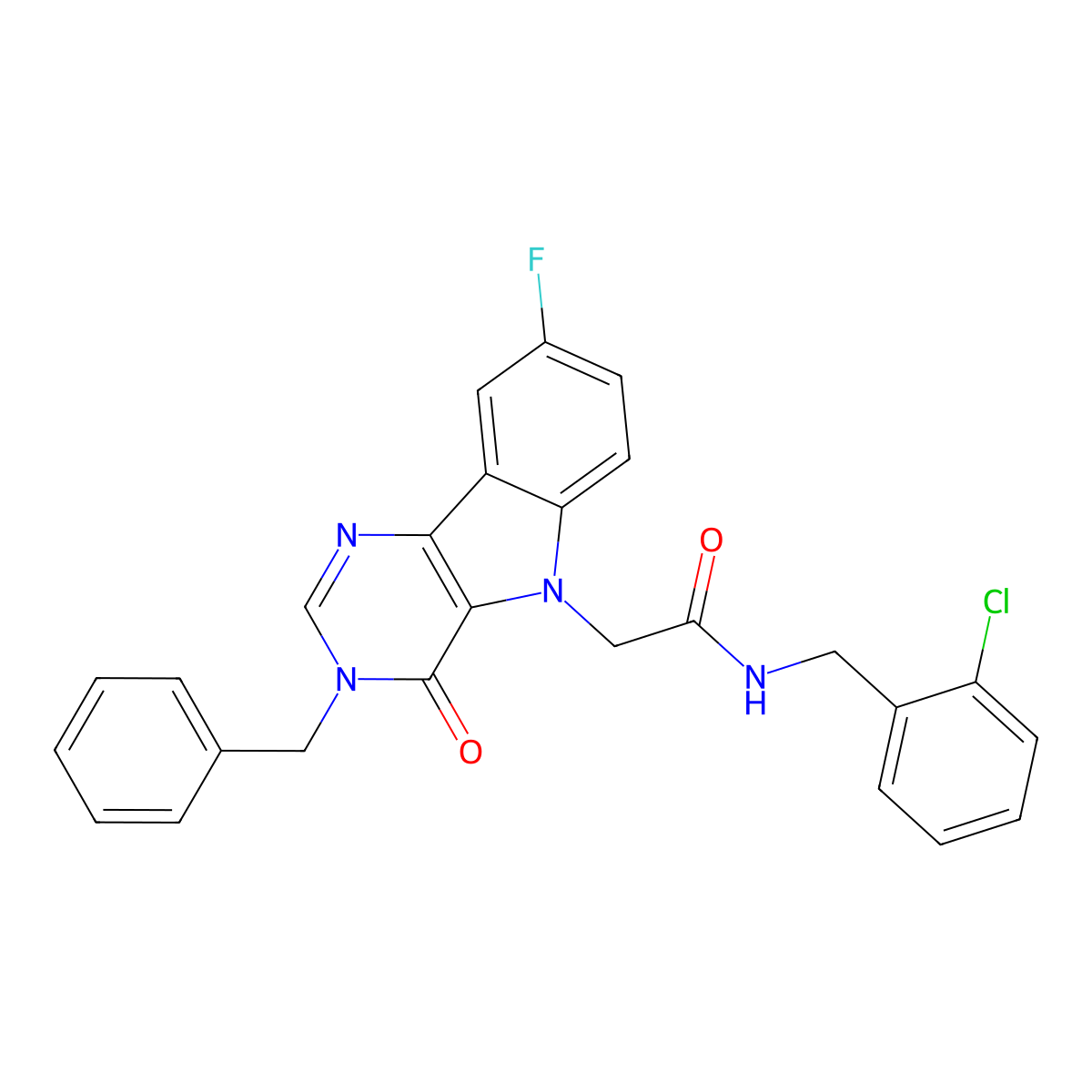 2-(3-benzyl-8-fluoro-4-oxo-3H-pyrimido[5,4-b]indol-5(4H)-yl)-N-(2-chlorobenzyl)acetamide molecular structure, CAS 1190002-43-7