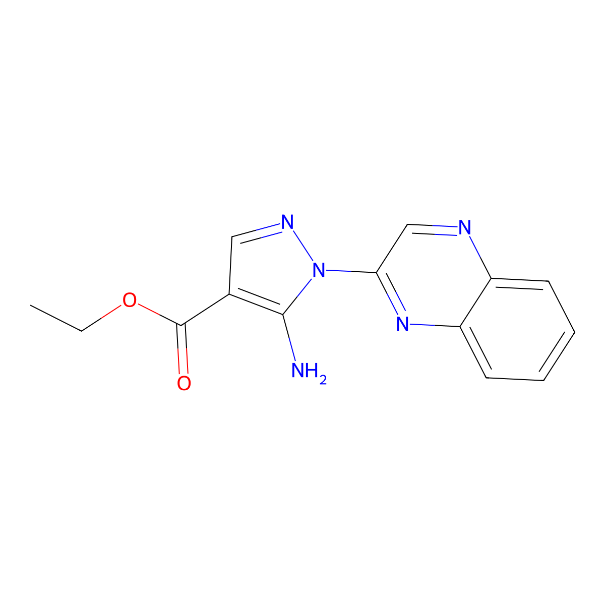 Ethyl 5-amino-1-(quinoxalin-2-YL)-1H-pyrazole-4-carboxylate molecular structure, CAS 1190002-59-5