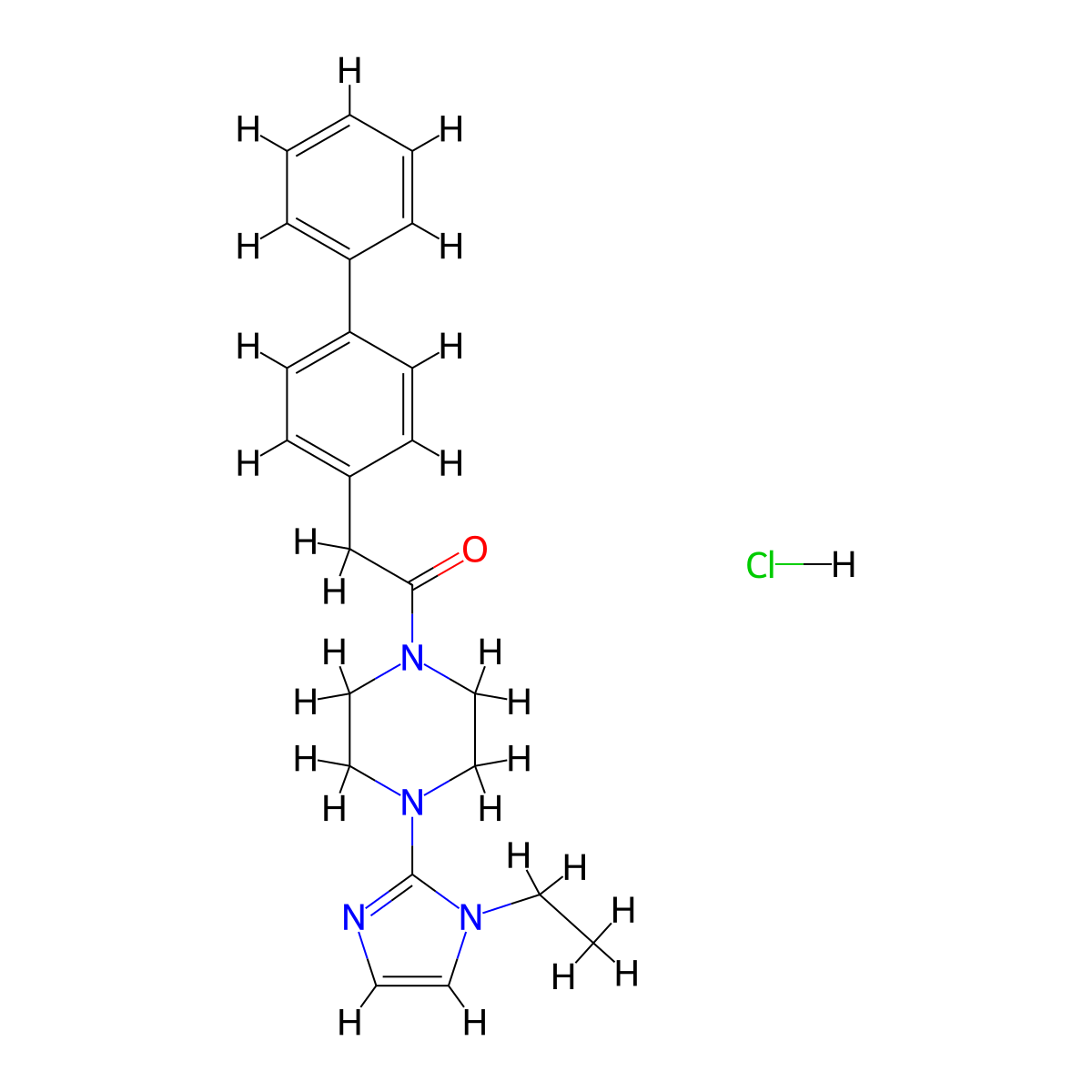 2-([1,1'-biphenyl]-4-yl)-1-(4-(1-ethyl-1H-imidazol-2-yl)piperazin-1-yl)ethanone hydrochloride molecular structure, CAS 1190002-78-8