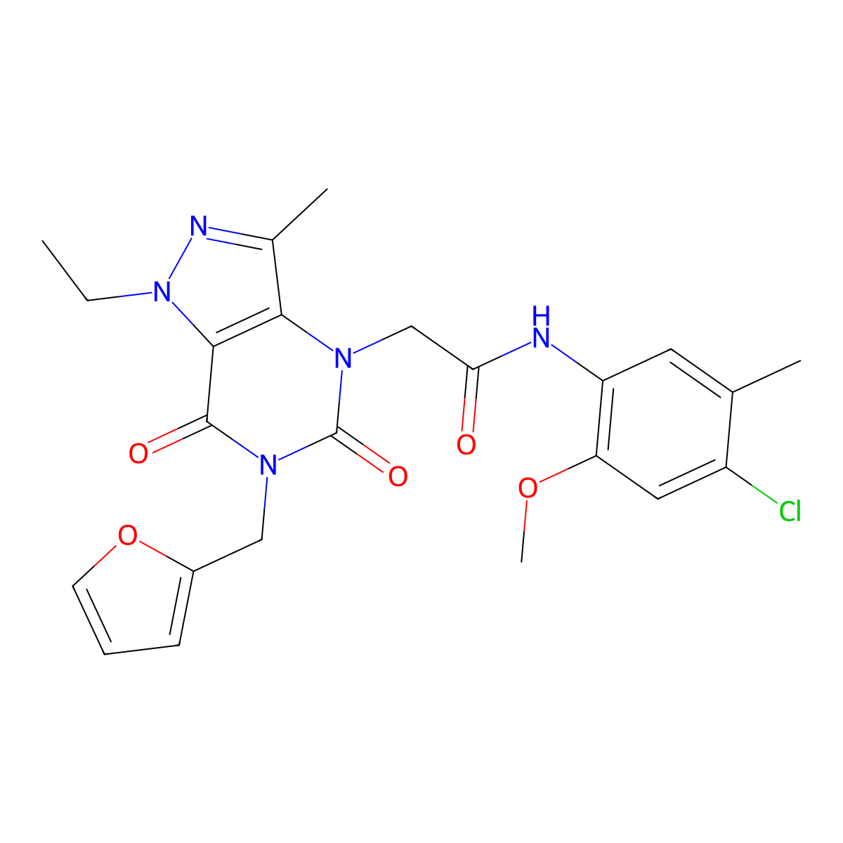 N-(4-chloro-2-methoxy-5-methylphenyl)-2-(1-ethyl-6-(furan-2-ylmethyl)-3-methyl-5,7-dioxo-6,7-dihydro-1H-pyrazolo[4,3-d]pyrimidin-4(5H)-yl)acetamide molecular structure, CAS 1190002-88-0
