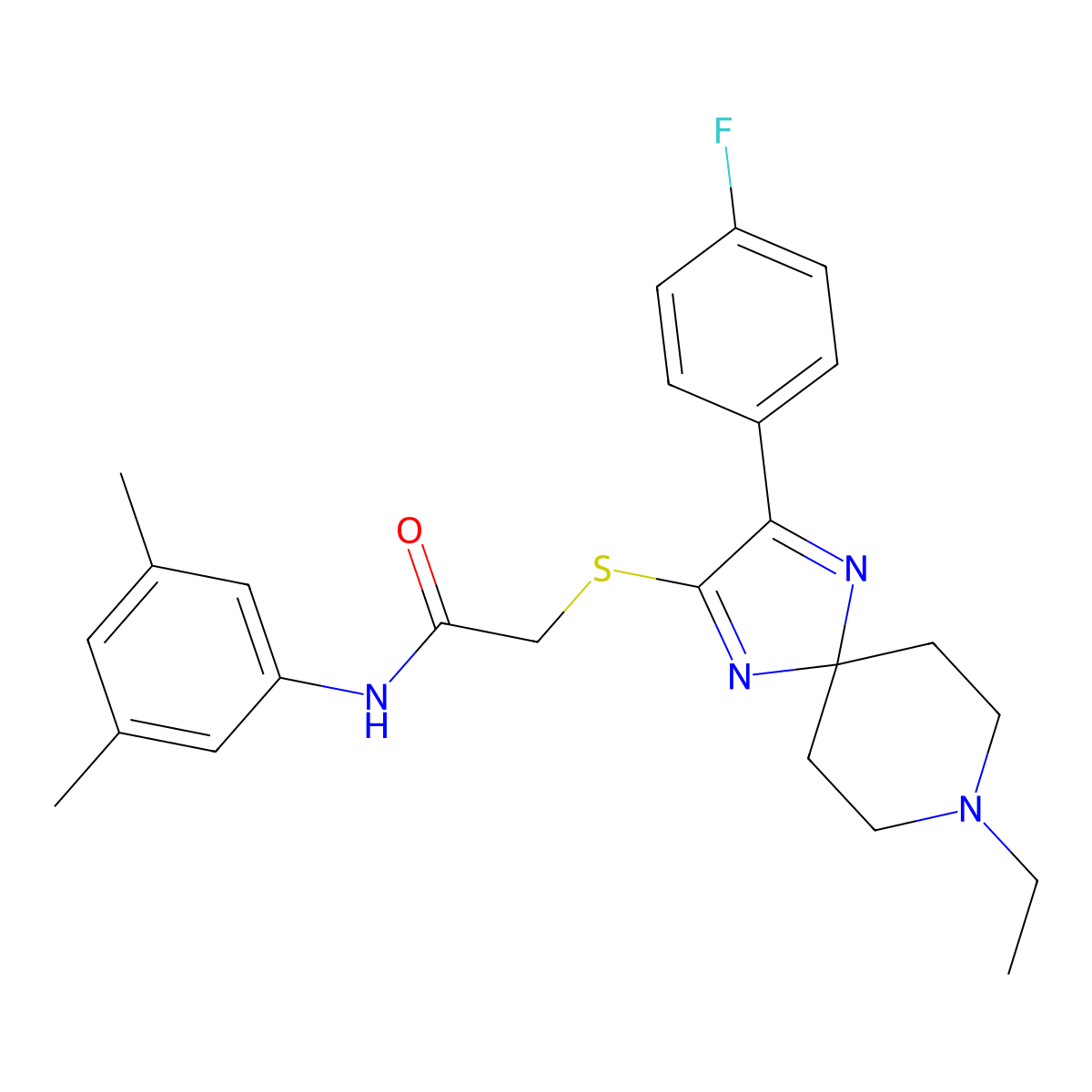 N-(3,5-dimethylphenyl)-2-((8-ethyl-3-(4-fluorophenyl)-1,4,8-triazaspiro[4.5]deca-1,3-dien-2-yl)thio)acetamide molecular structure, CAS 1190004-80-8