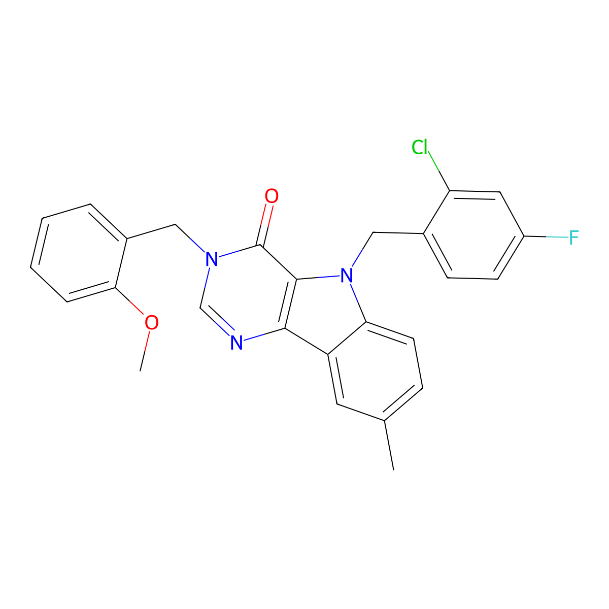 5-(2-chloro-4-fluorobenzyl)-3-(2-methoxybenzyl)-8-methyl-3,5-dihydro-4H-pyrimido[5,4-b]indol-4-one molecular structure, CAS 1190005-09-4
