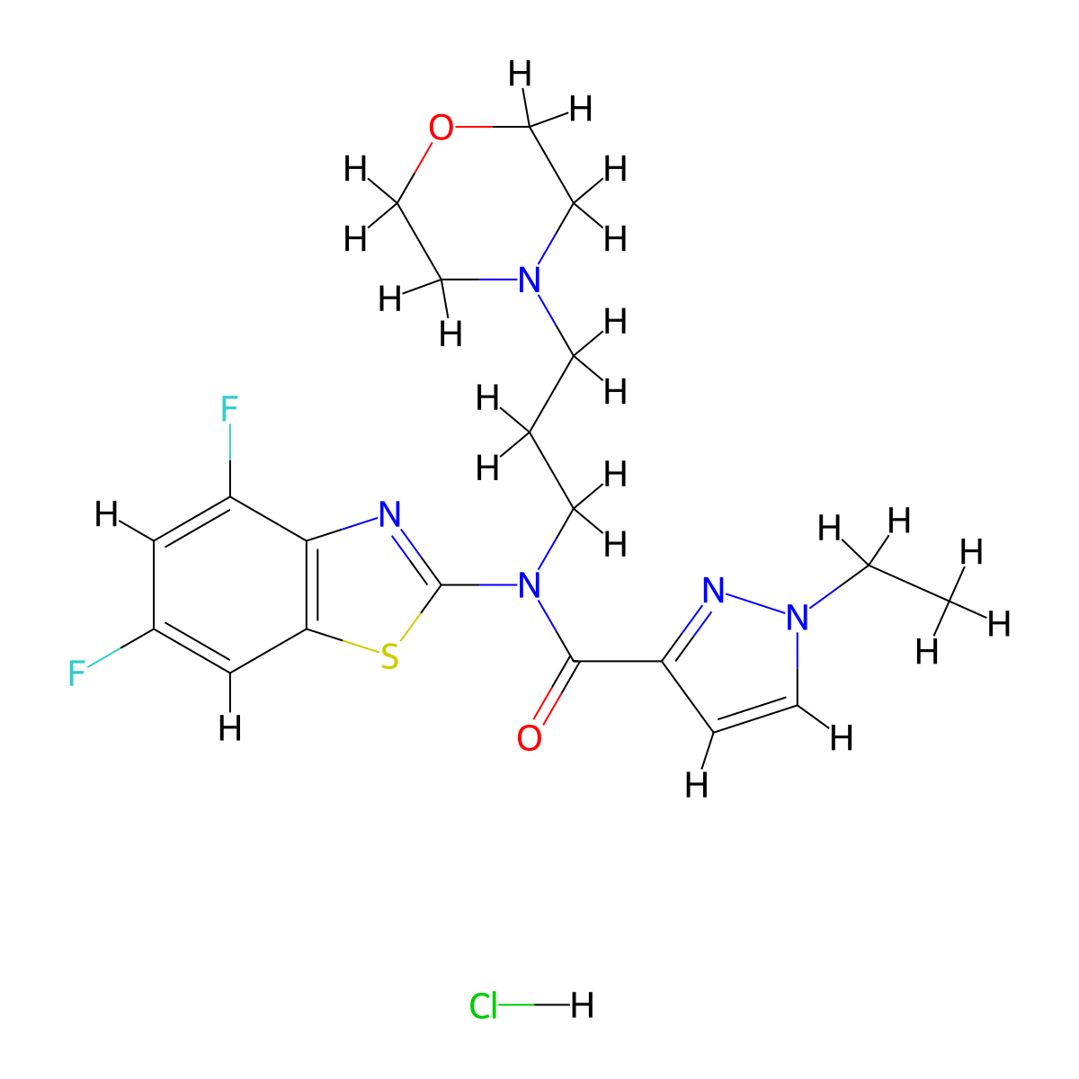 N-(4,6-difluorobenzo[d]thiazol-2-yl)-1-ethyl-N-(3-morpholinopropyl)-1H-pyrazole-3-carboxamide hydrochloride molecular structure, CAS 1190005-21-0
